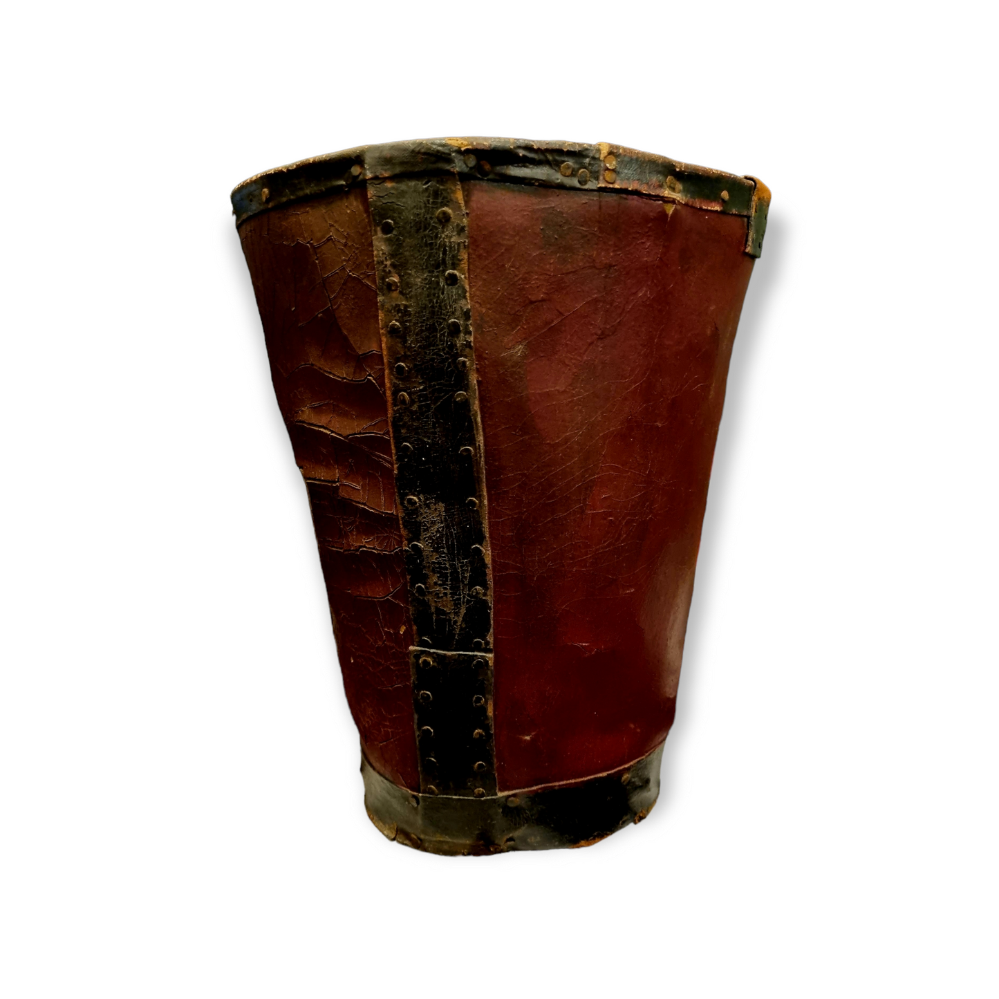 19th Century English Antique Leather Fire Bucket With Royal Coat of Arms