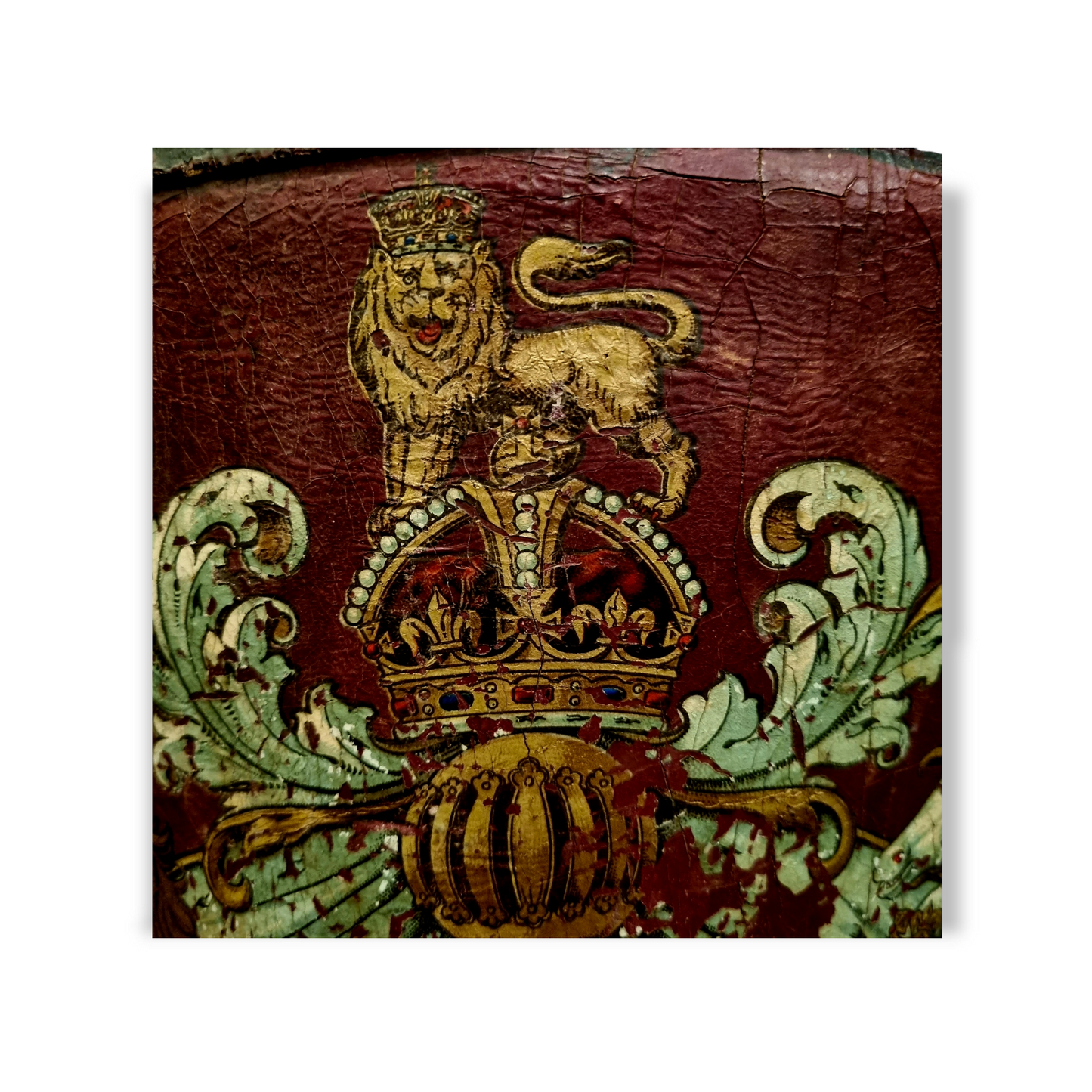 19th Century English Antique Leather Fire Bucket With Royal Coat of Arms