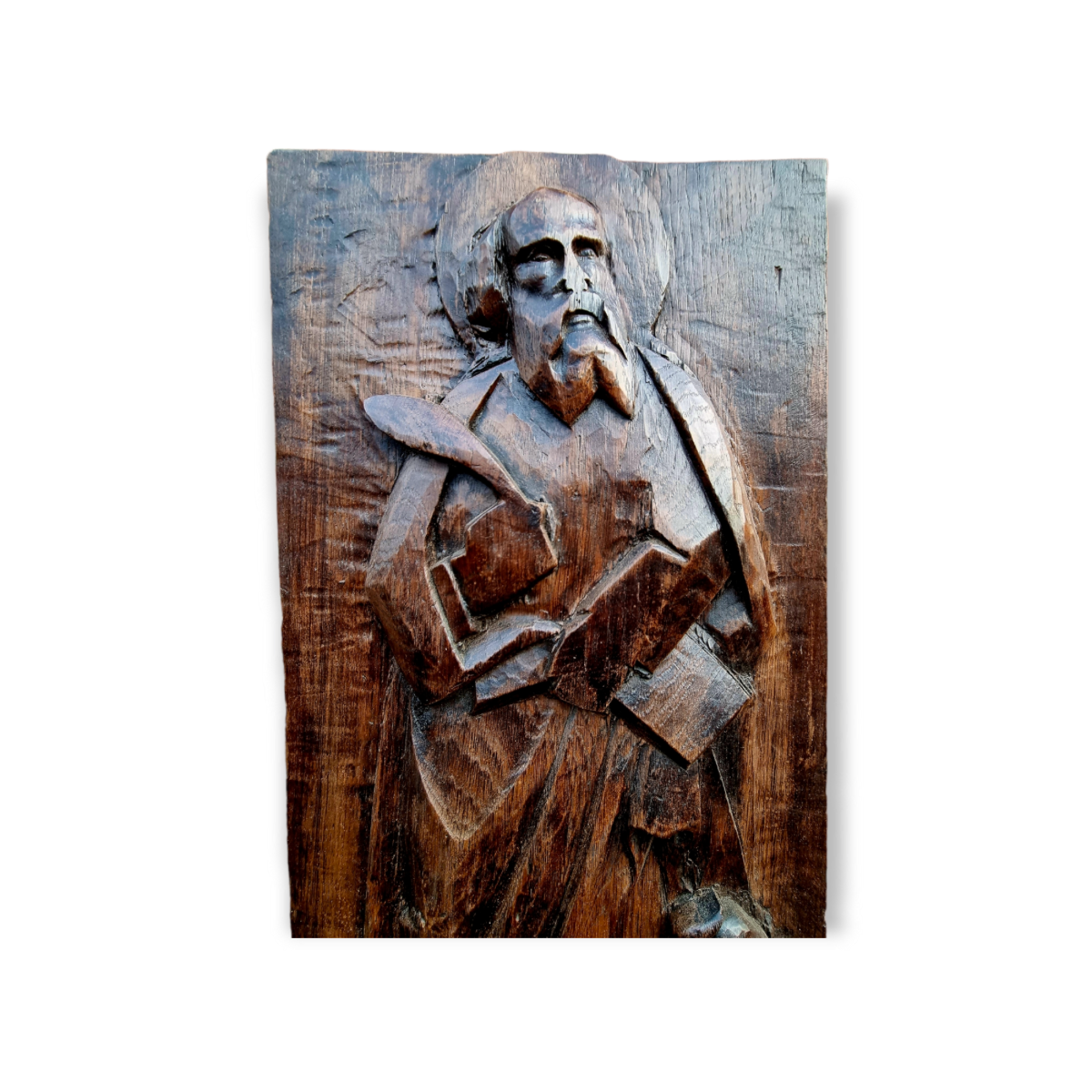 Naive Late 17th Century / Early 18th Century French Antique Carved Oak Figural Panel Of Saint John