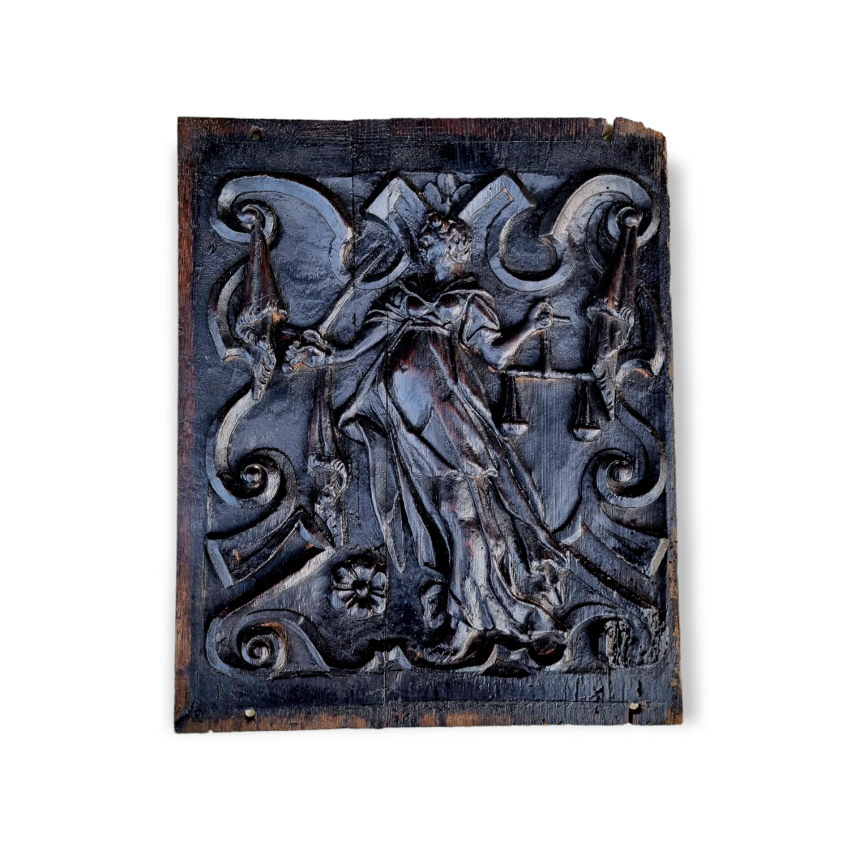 Late 16th Century Dutch Carved Oak Portrait Panel – “Justice” After Goltzius