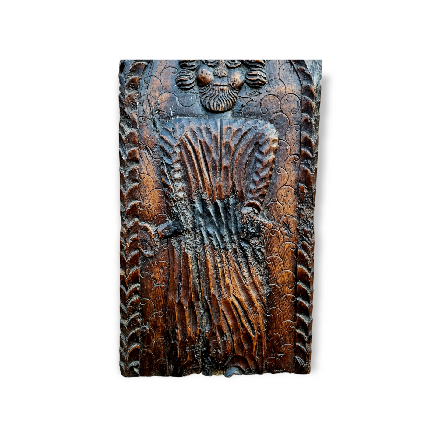 Early 17th Century Antique Carved Oak Figural Panel, Circa 1600