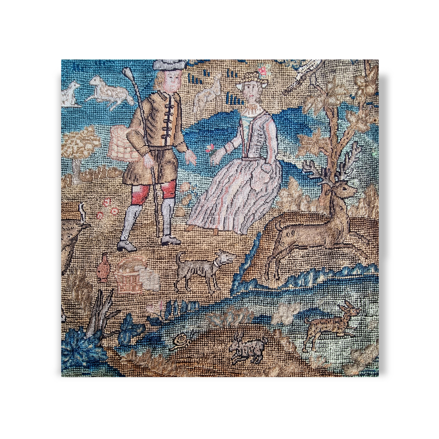 Rare Subject Matter – Large 17th Century English Needlework Depicting a Country Scene