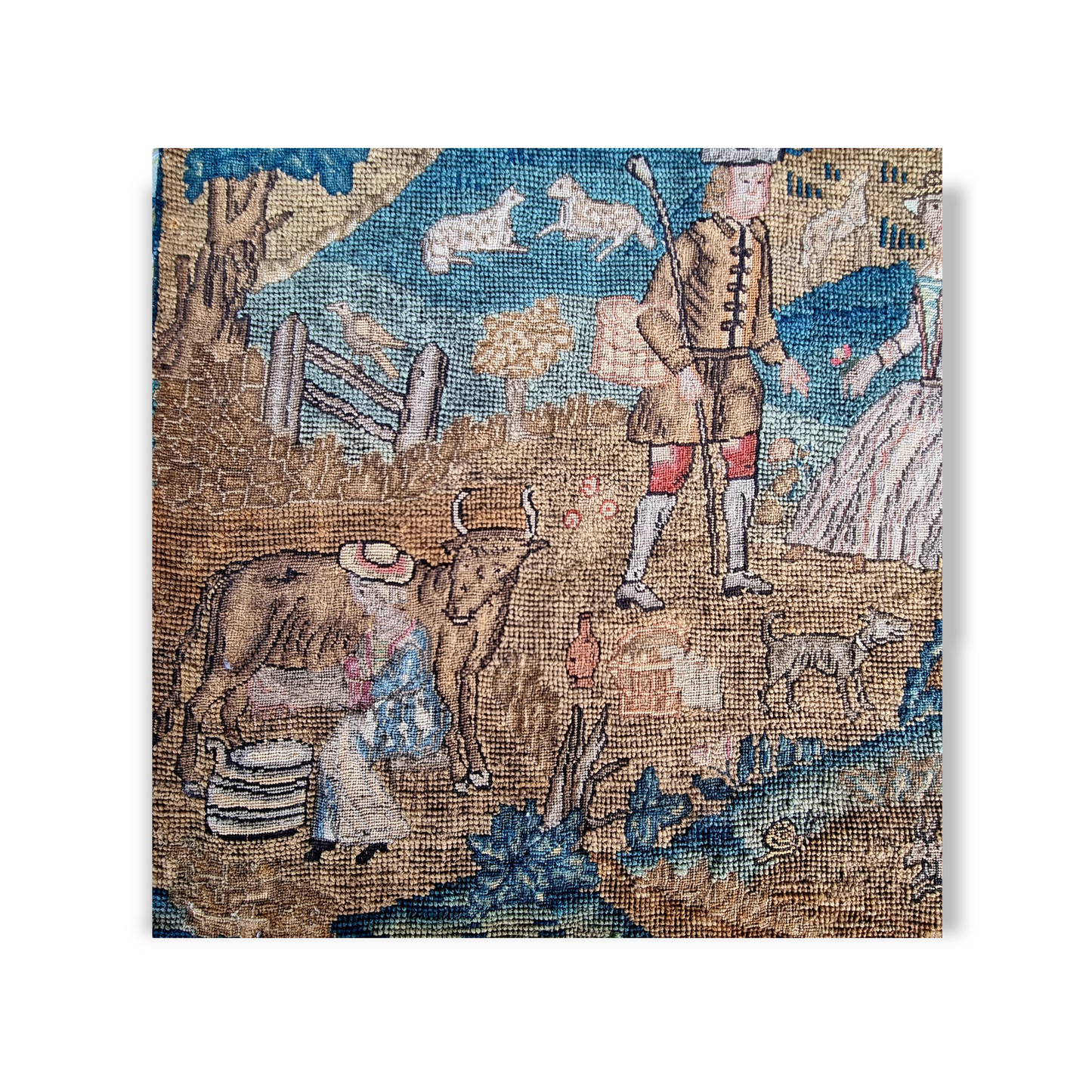 Rare Subject Matter – Large 17th Century English Needlework Depicting a Country Scene