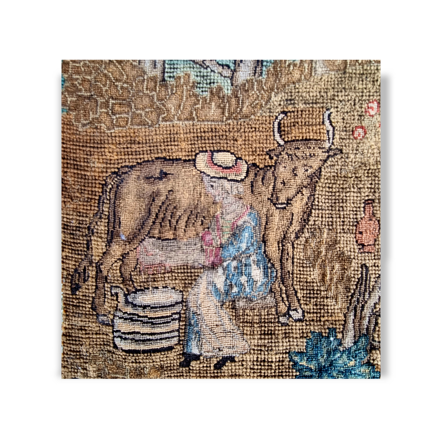 Rare Subject Matter – Large 17th Century English Needlework Depicting a Country Scene