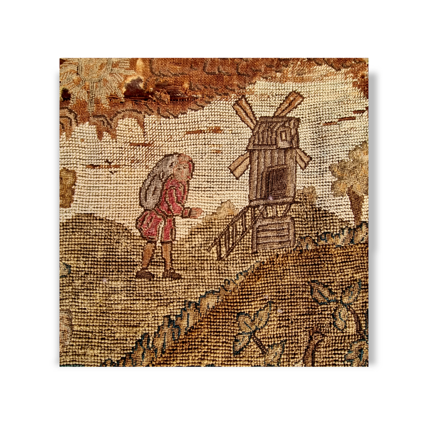 Rare Subject Matter – Large 17th Century English Needlework Depicting a Country Scene