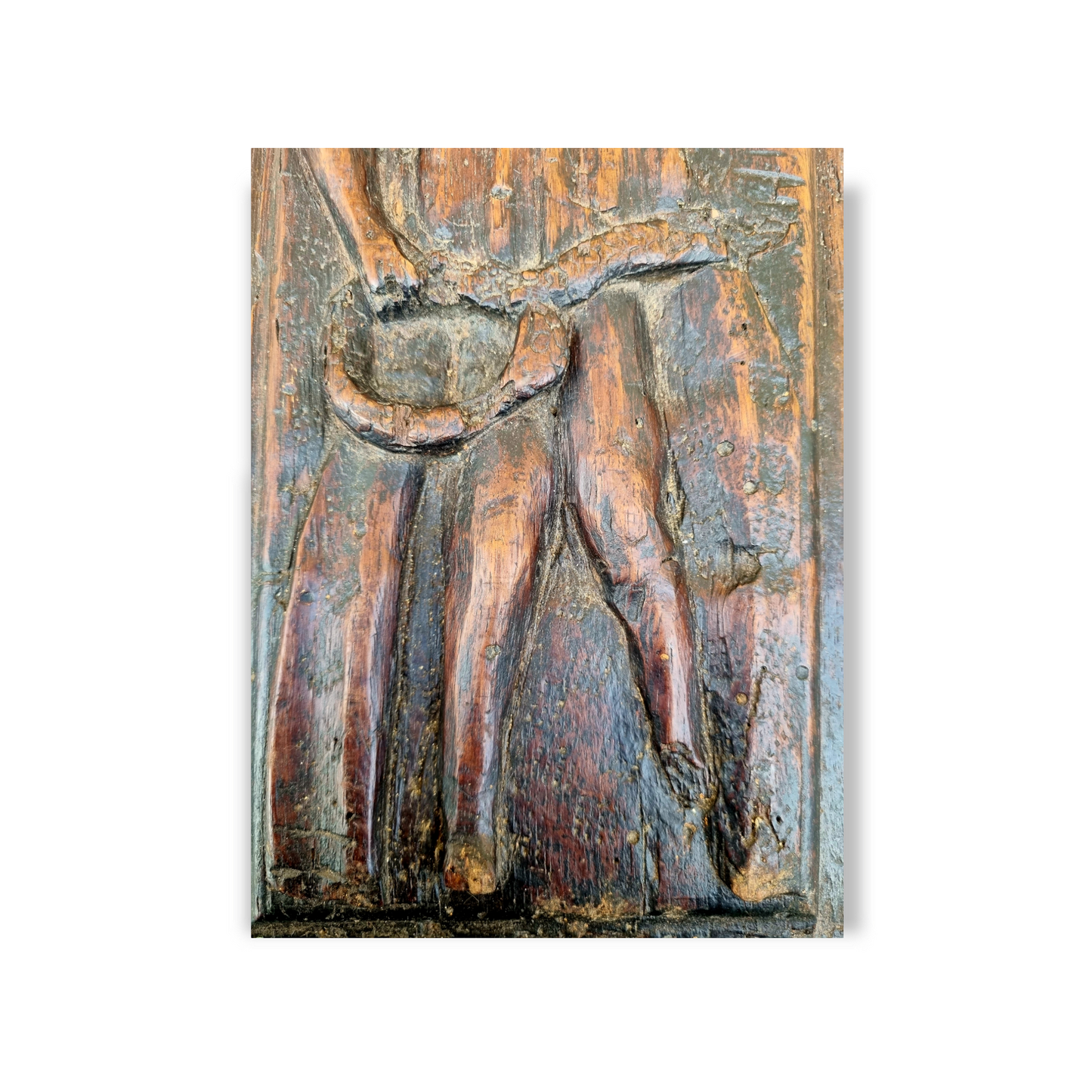 Primitive / Naive Late 16th Century Antique Carved Oak Figural Panel – Elongated Male Figure