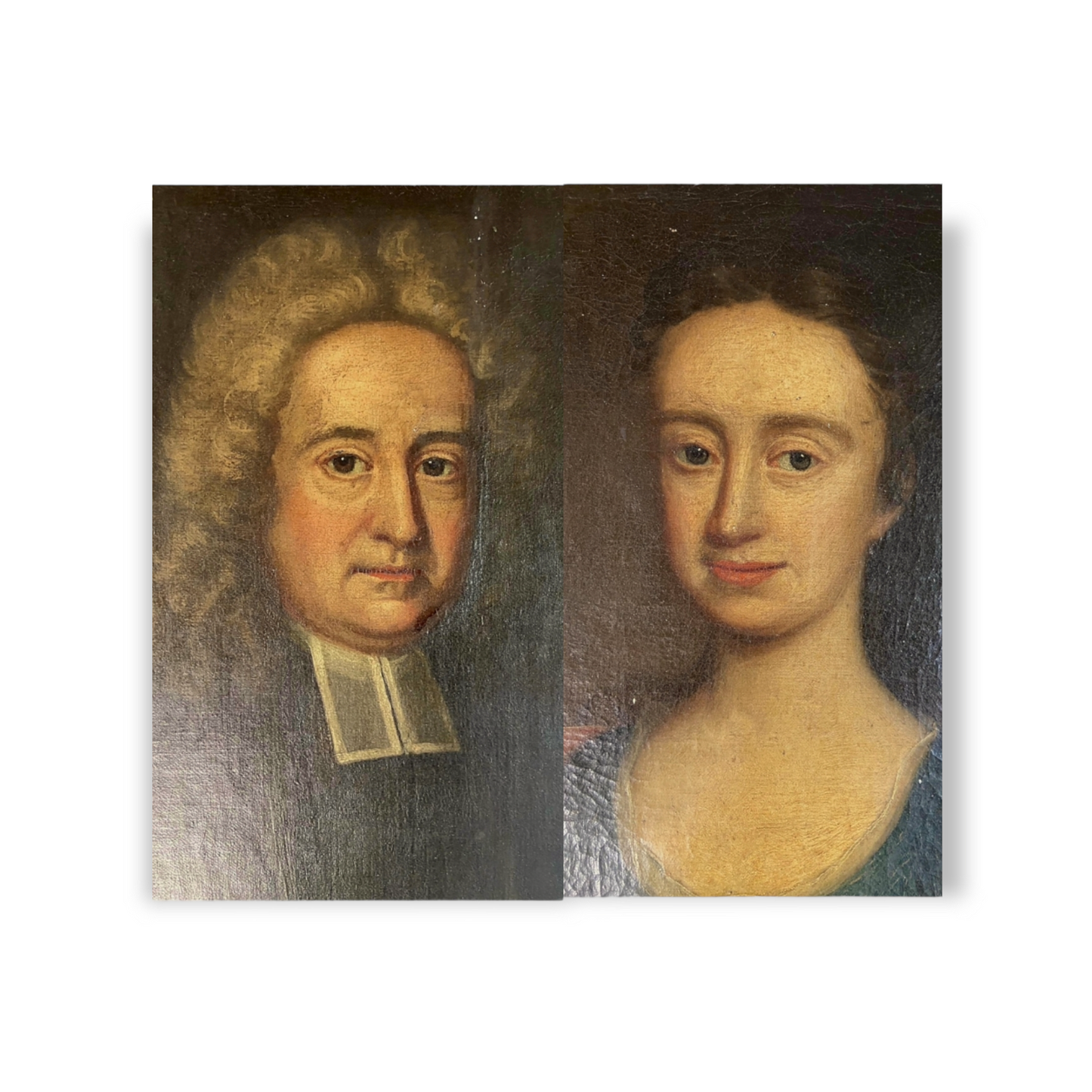 A Charming Pair of Late 17th Century English School Portraits of Reverend Richard Wroe and Mrs Dorothy Wroe
