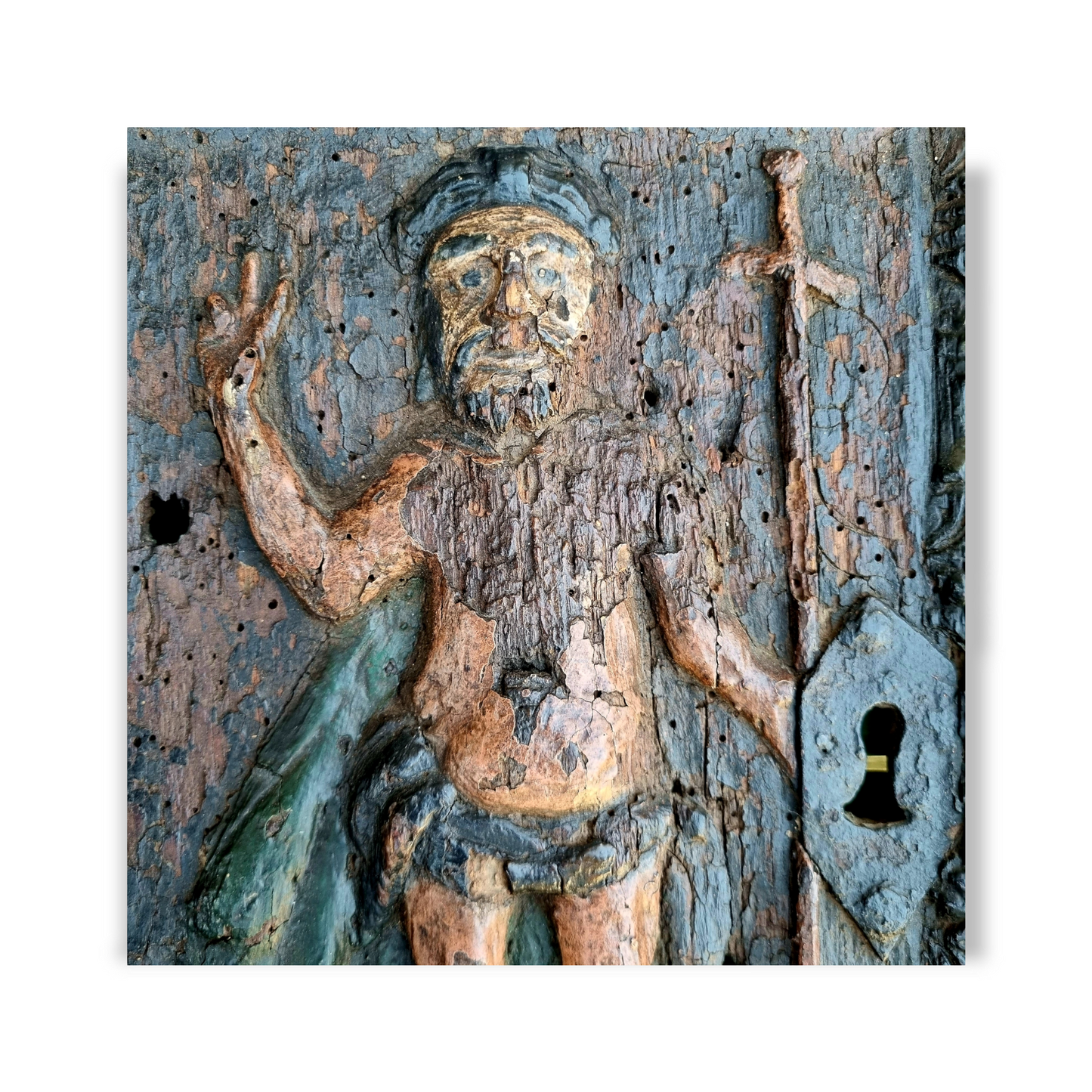 16th Century Antique Carved Oak Portrait Panel Of A Saint - Formerly A Tabernacle Door