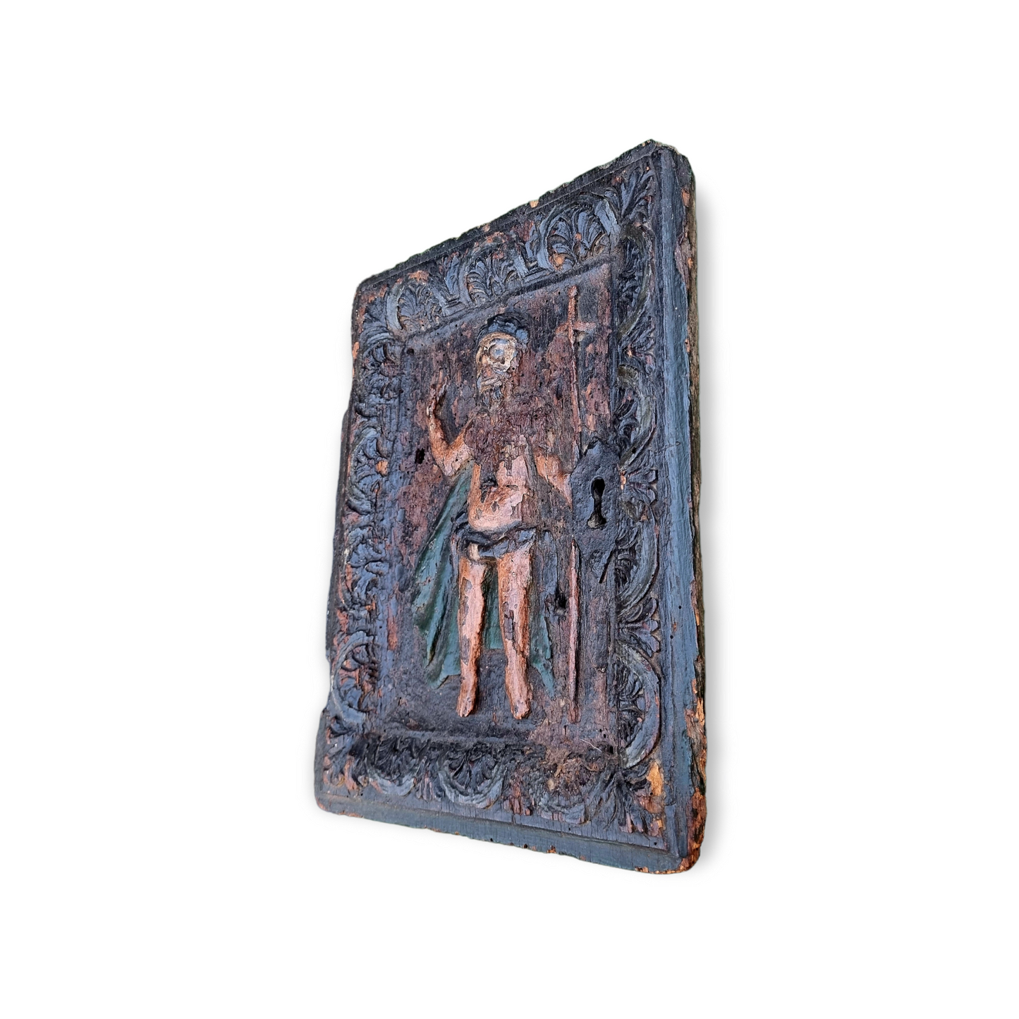 16th Century Antique Carved Oak Portrait Panel Of A Saint, Formerly A Tabernacle Door