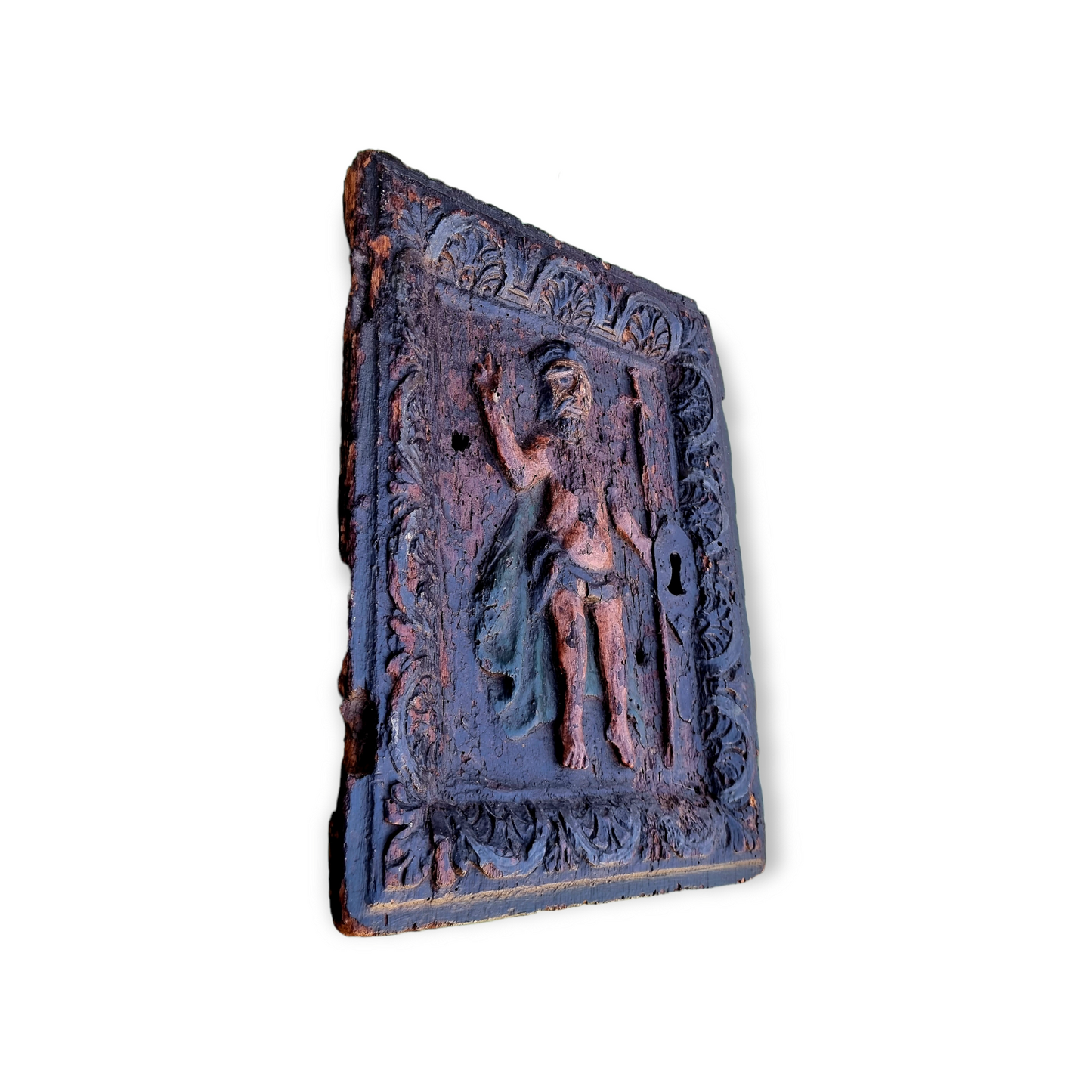16th Century Antique Carved Oak Portrait Panel Of A Saint - Formerly A Tabernacle Door