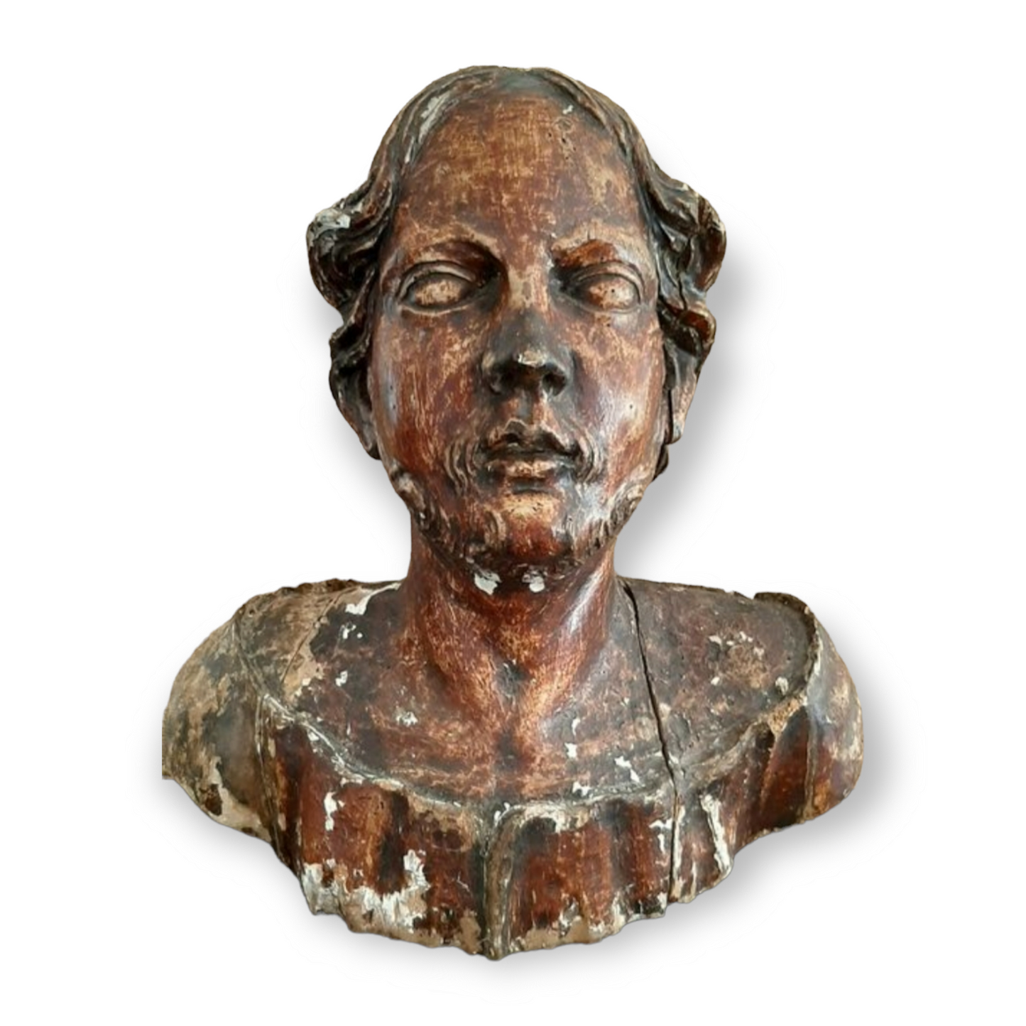 16th Century Italian Life-Size Antique Carved Lime Wood Bust Of A Saint