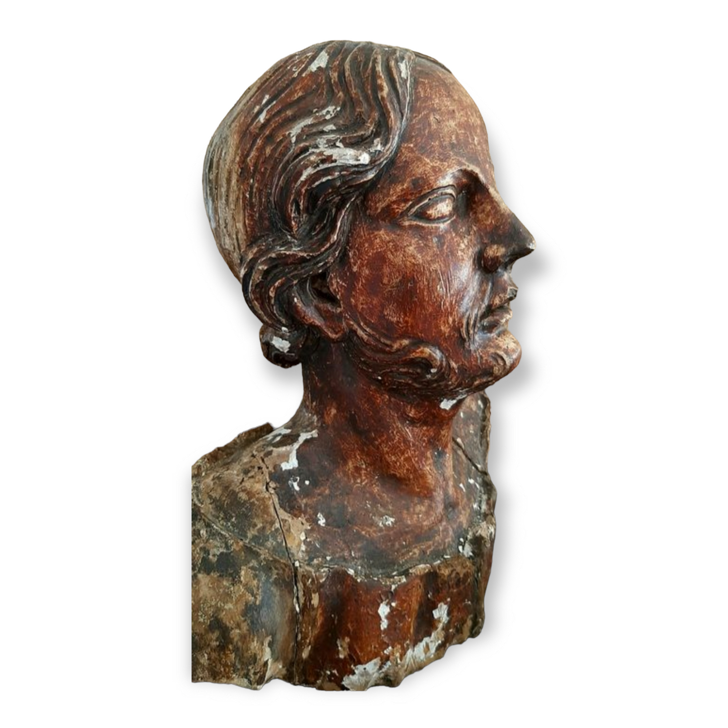 16th Century Italian Life-Size Antique Carved Lime Wood Bust Of A Saint