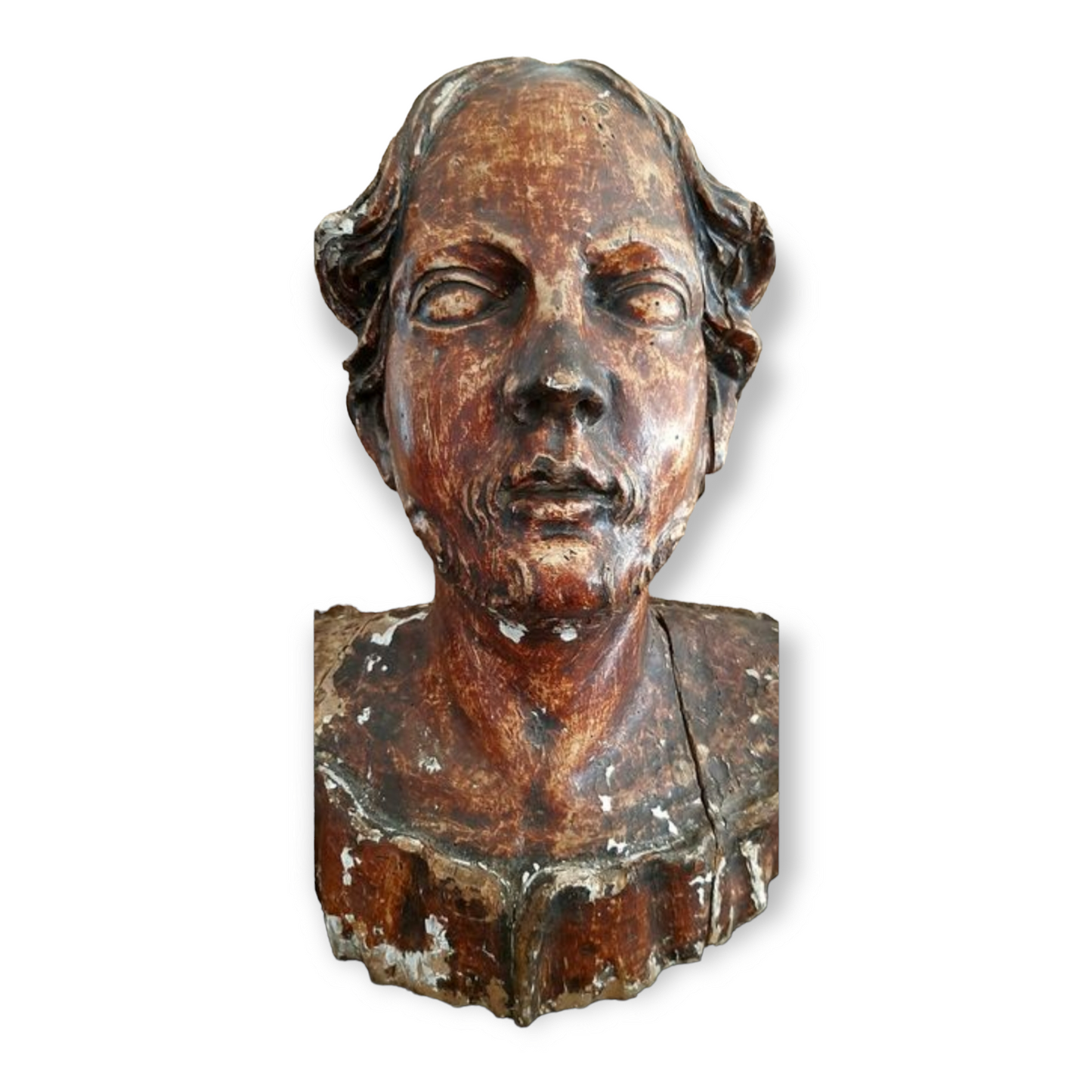 16th Century Italian Life-Size Antique Carved Lime Wood Bust Of A Saint