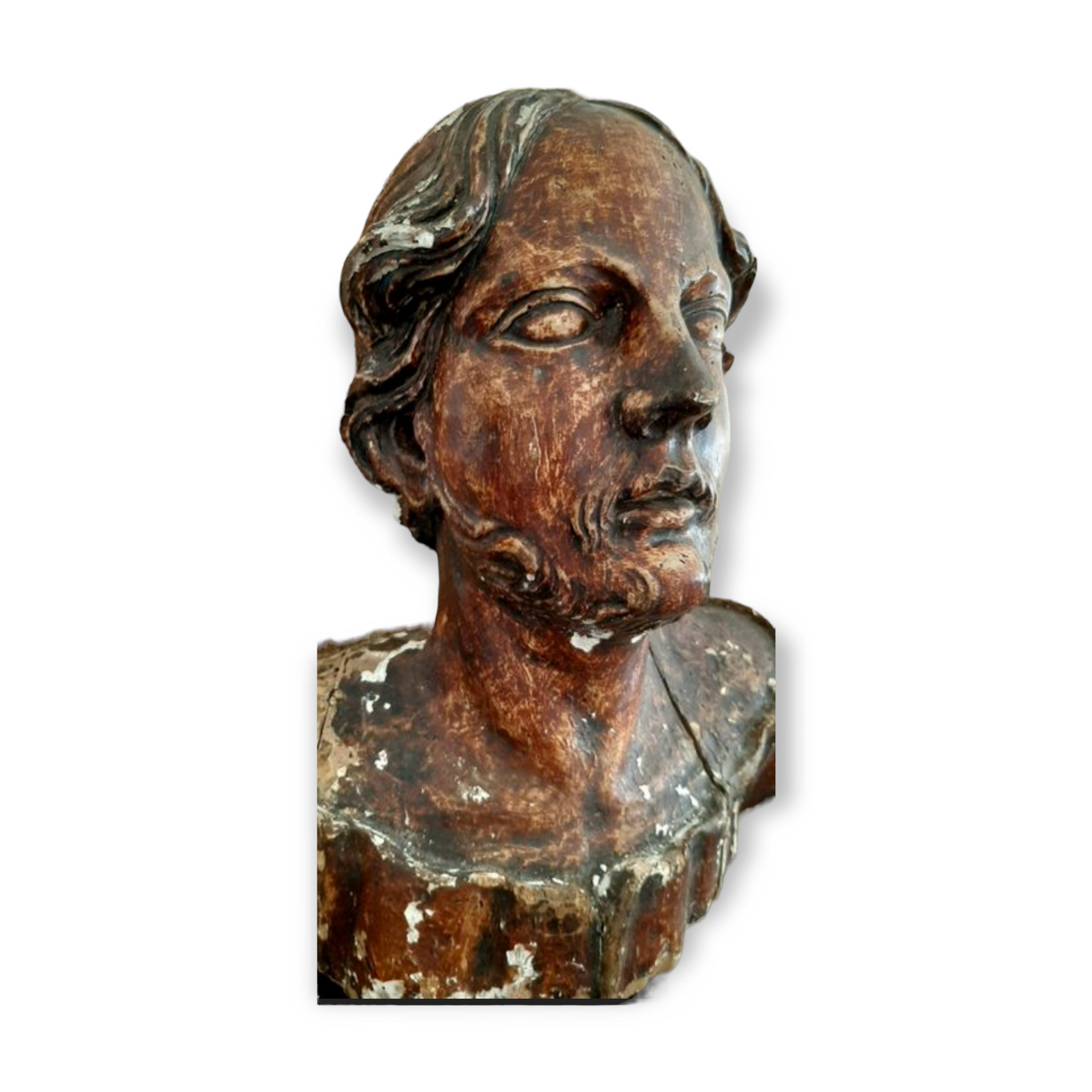 16th Century Italian Life-Size Antique Carved Lime Wood Bust Of A Saint