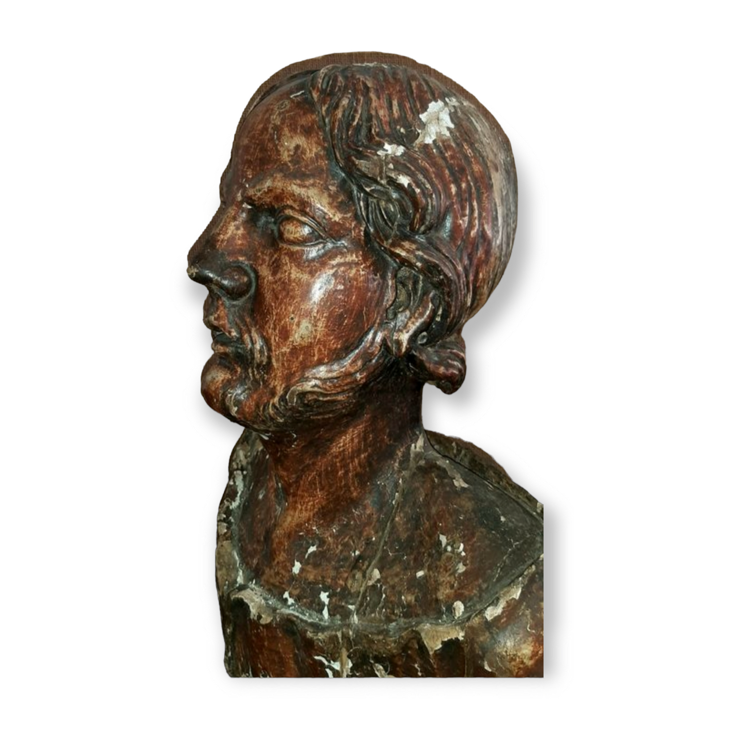 16th Century Italian Life-Size Antique Carved Lime Wood Bust Of A Saint