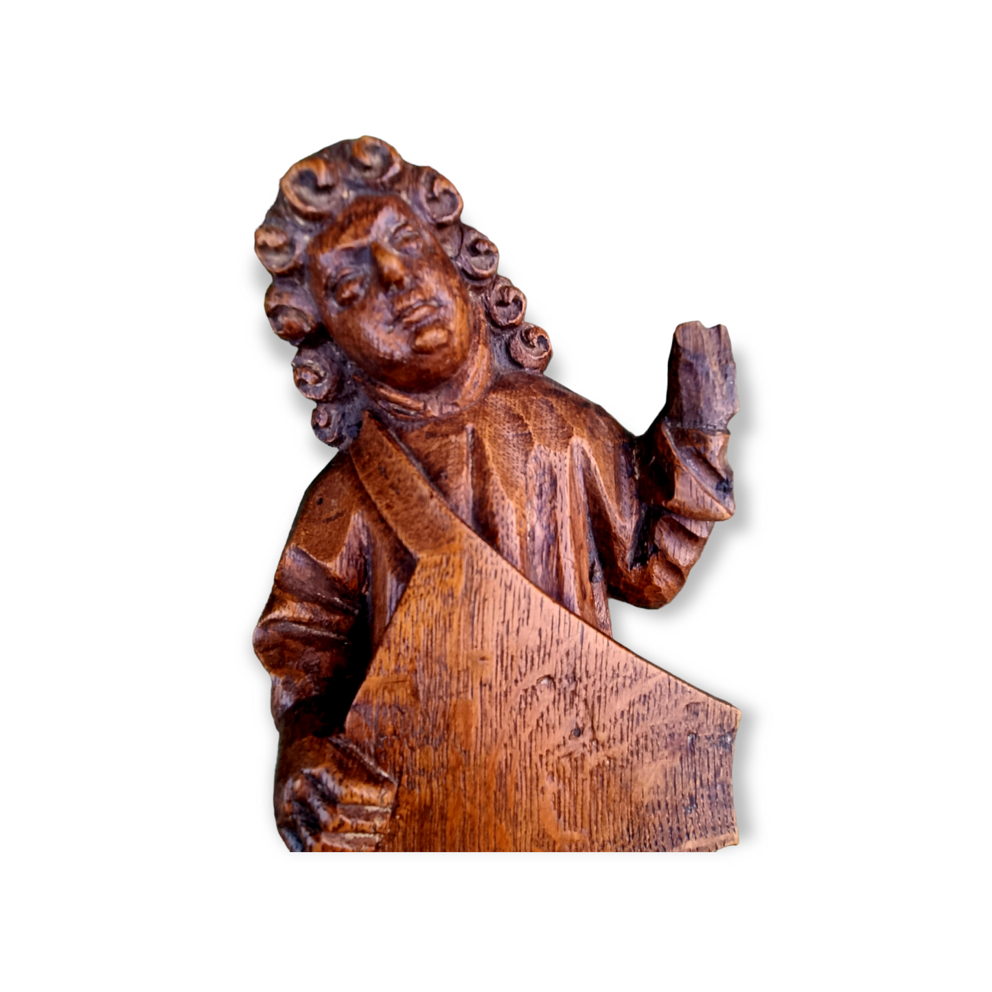 16th Century Flemish Carved Oak Angel – Antique Sculpture with Shield