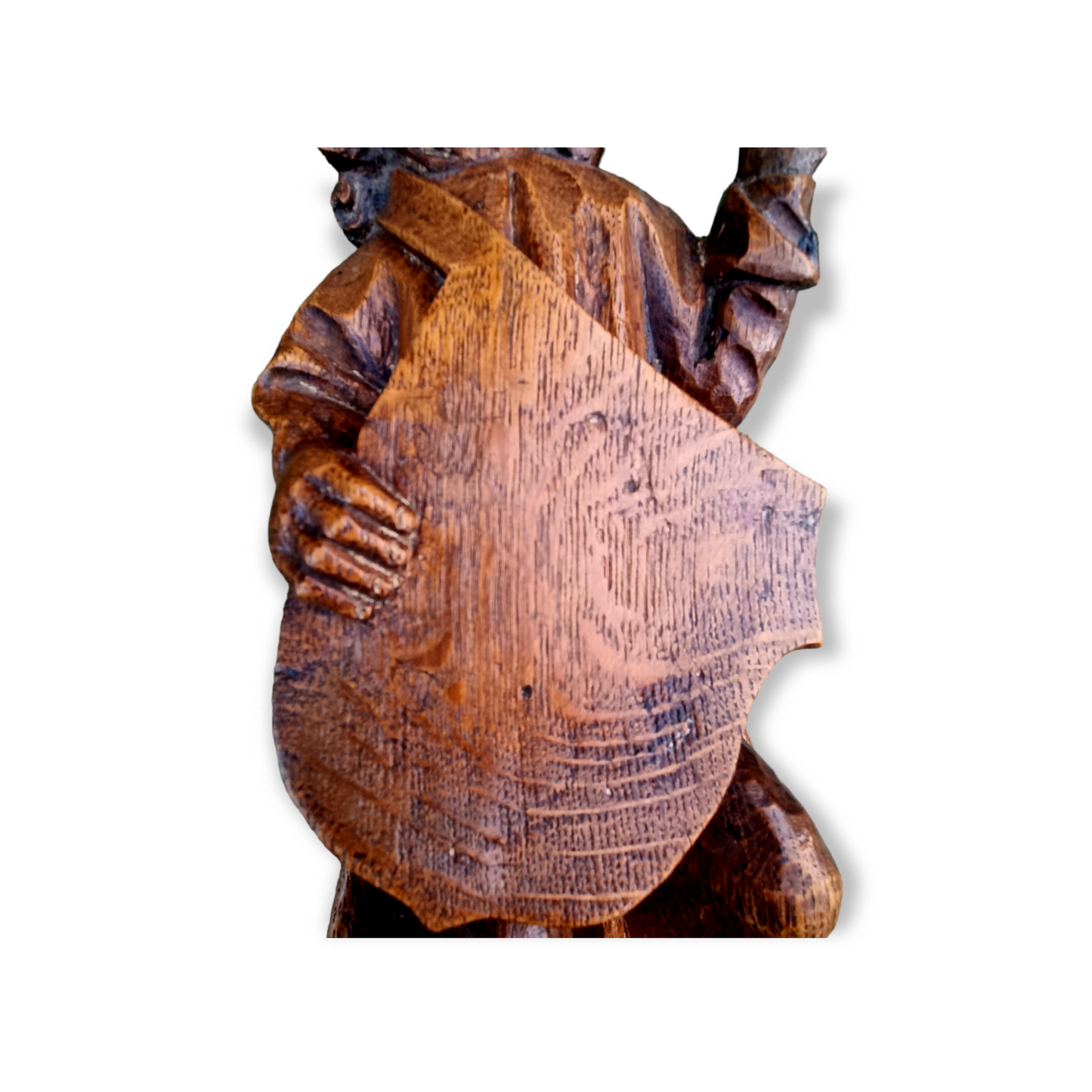 16th Century Flemish Carved Oak Angel – Antique Sculpture with Shield