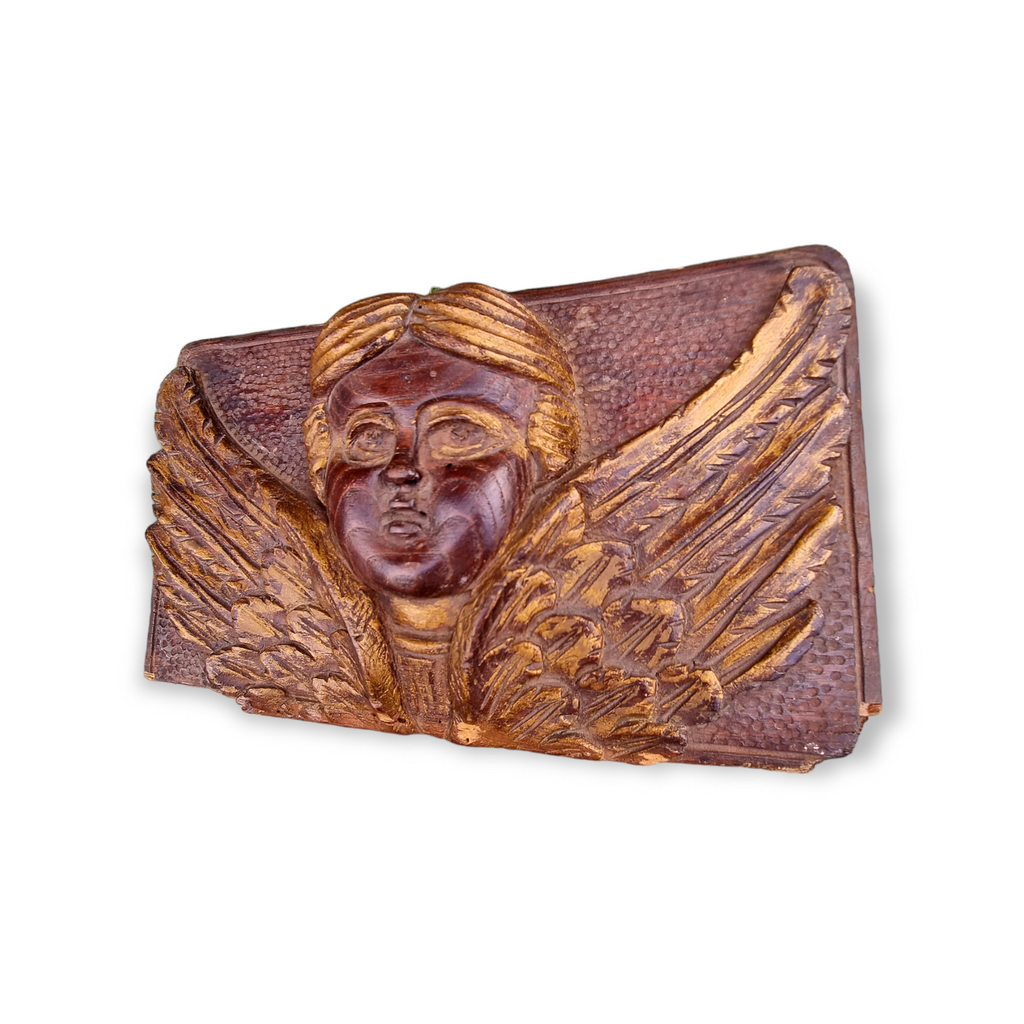 Mid 16th Century Italian Antique Carved Oak Panel In The Form Of A Winged Cherub or Putto