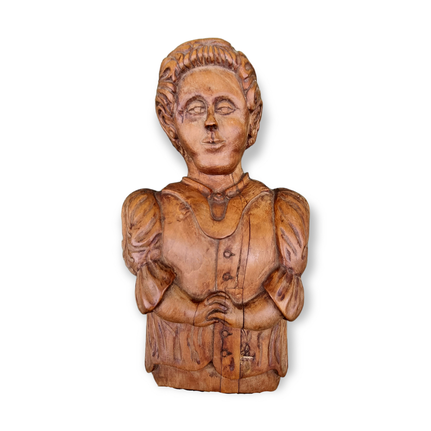 19th Century Flemish Antique Fruitwood Appliqué – Folk Art Female Figure