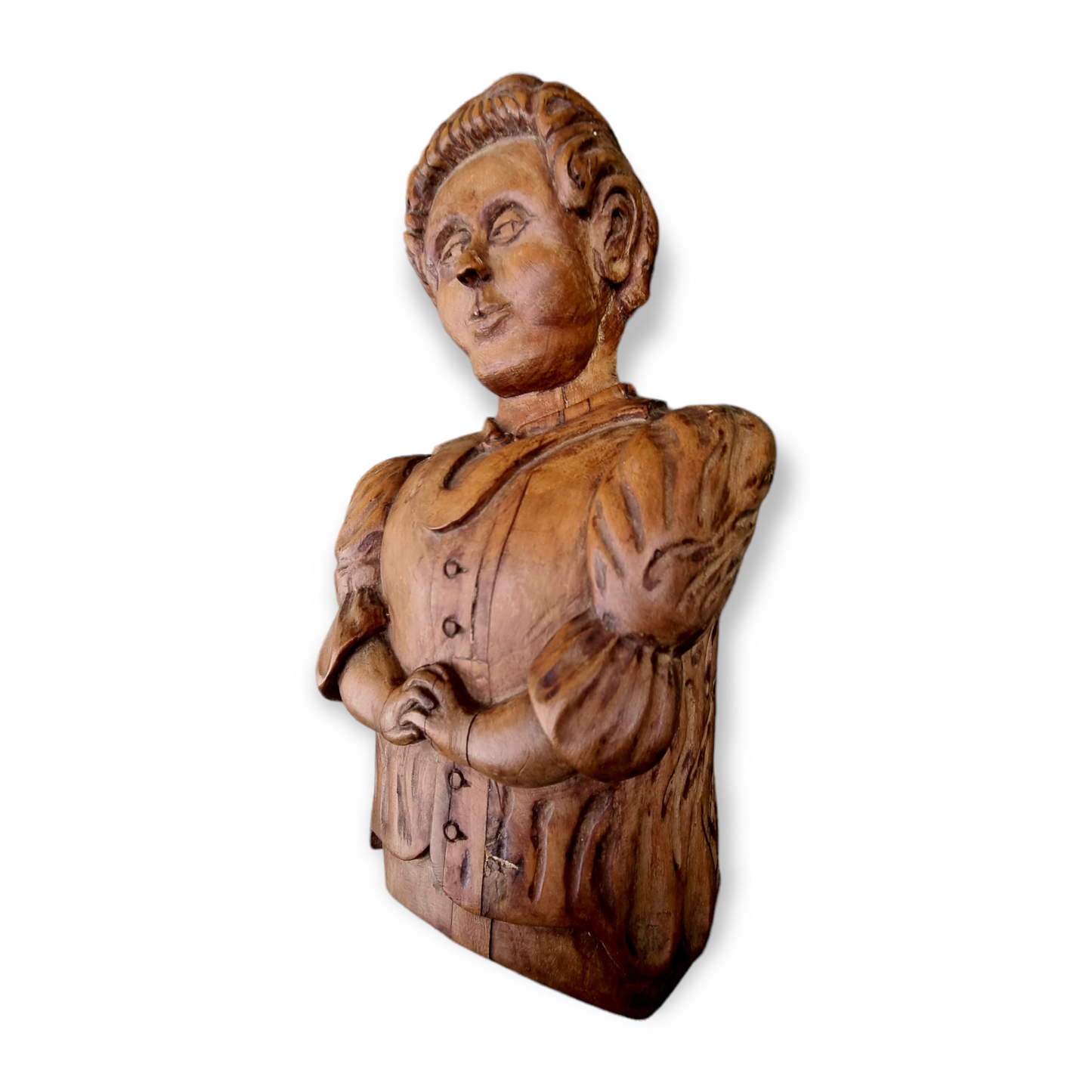 19th Century Flemish Antique Fruitwood Appliqué – Folk Art Female Figure