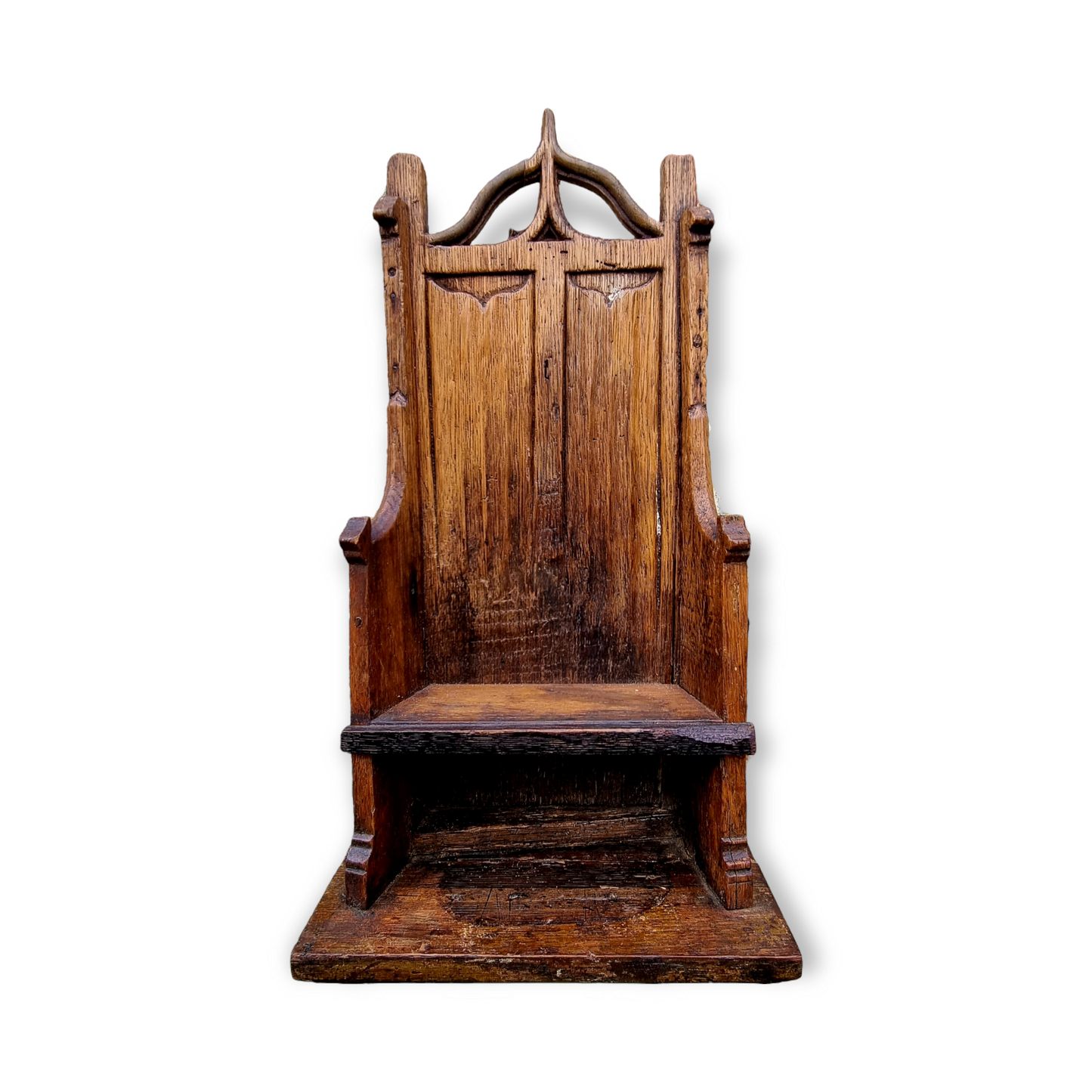 Early 17th Century Miniature English Antique Carved Oak Maquette in the form of a Gothic Altar Chair, Circa 1618