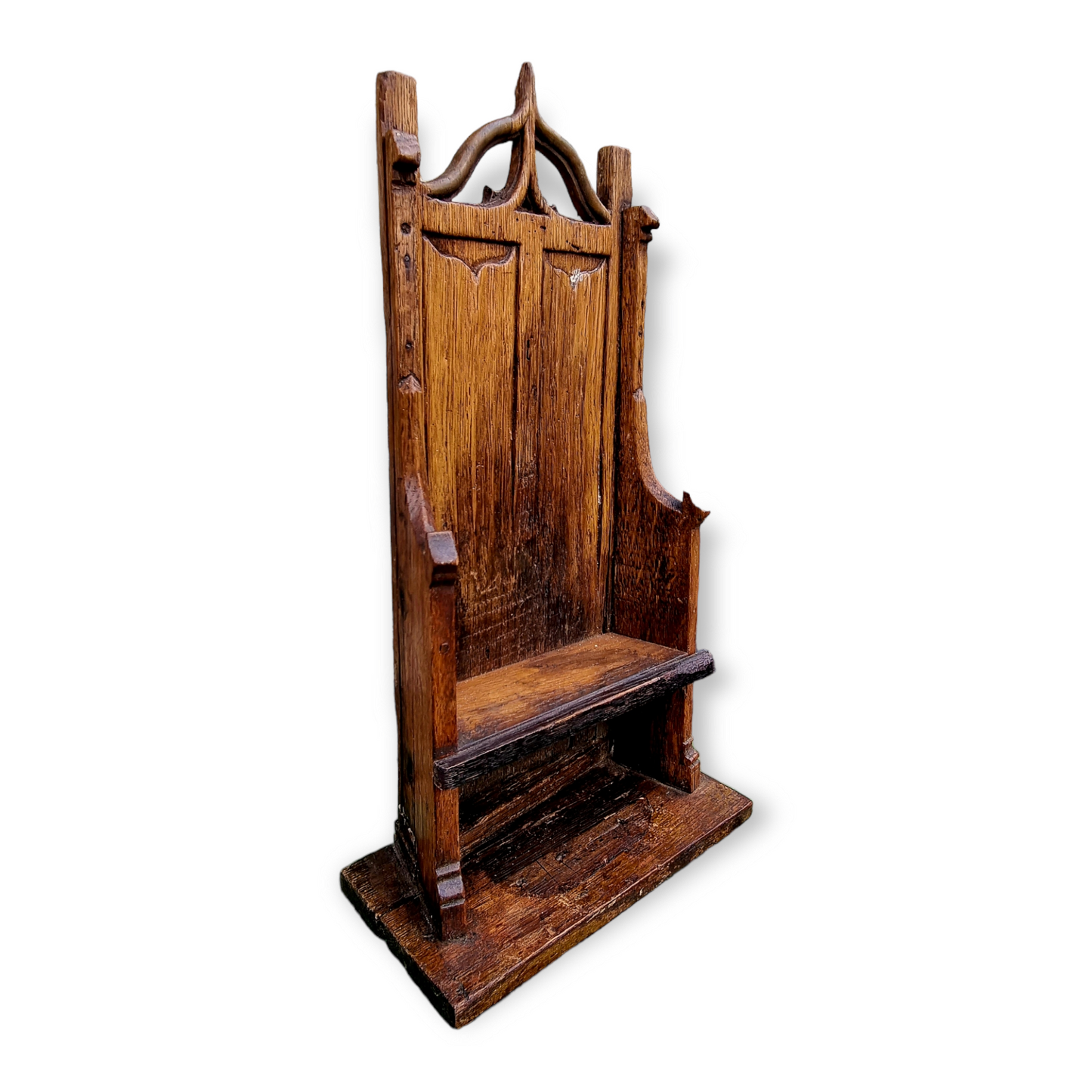 Early 17th Century Miniature English Antique Carved Oak Maquette in the form of a Gothic Altar Chair, Circa 1618