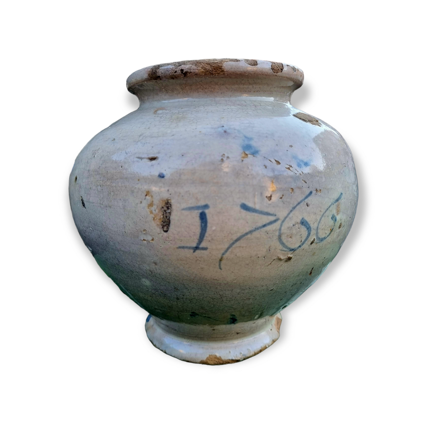Mid 18th Century Antique Tin-Glazed Vase Dated "1766"