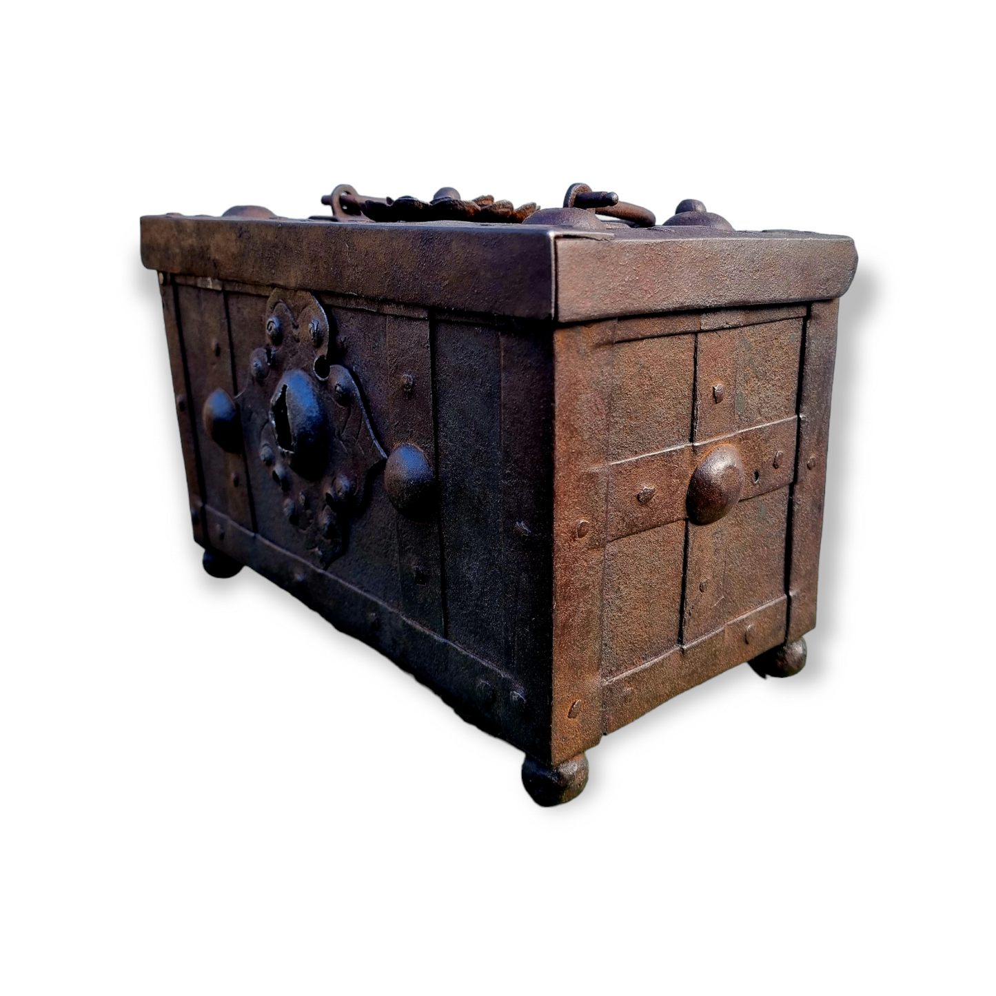Early 17th Century German Antique Iron Nuremberg-Made Miniature Table Casket / Strongbox