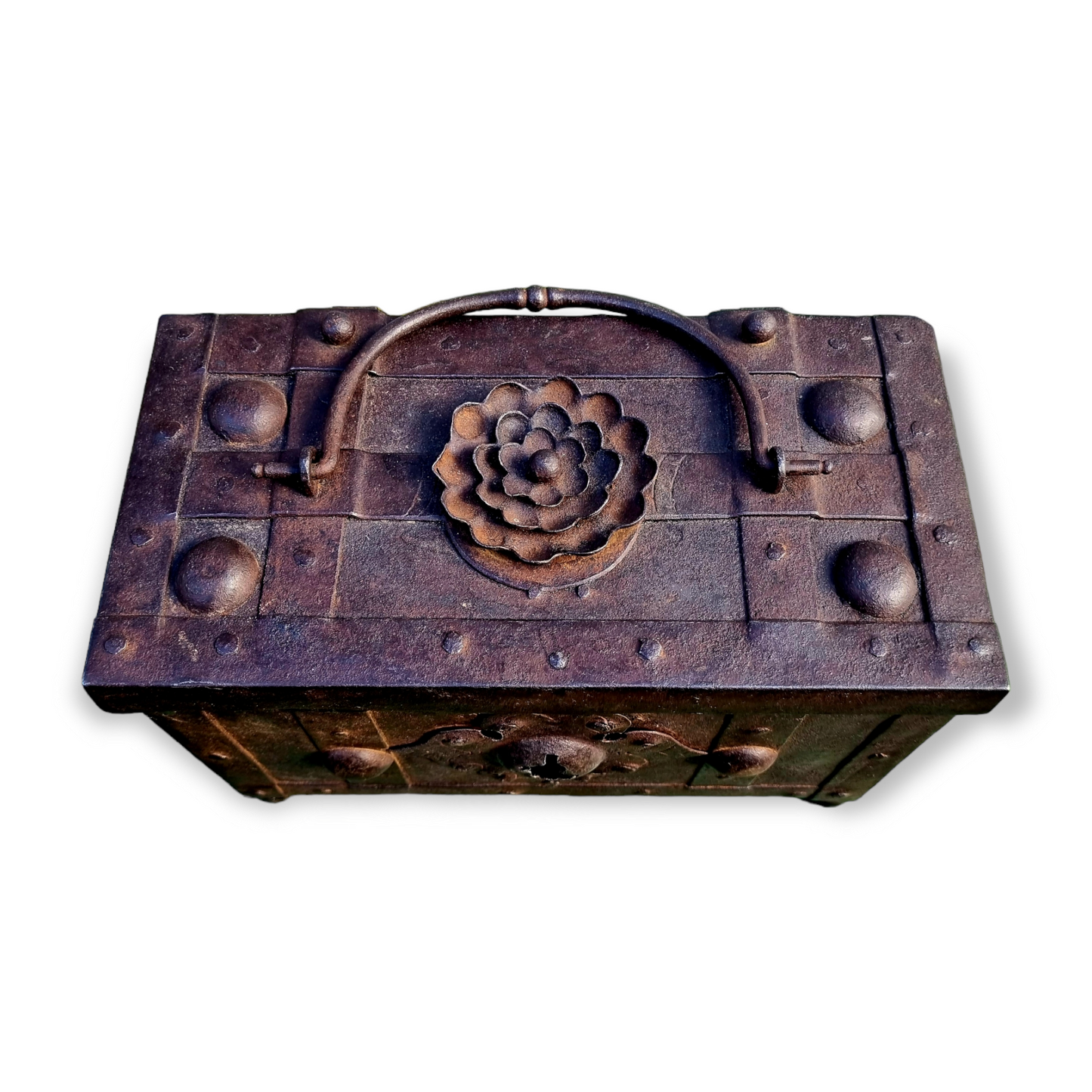 Early 17th Century German Antique Iron Nuremberg-Made Miniature Table Casket / Strongbox