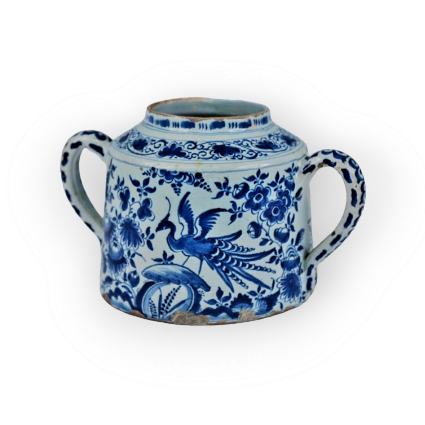 Early 18thC English Antique Blue & White Delftware Posset Pot, Attributed to Lambeth, London, Circa 1720