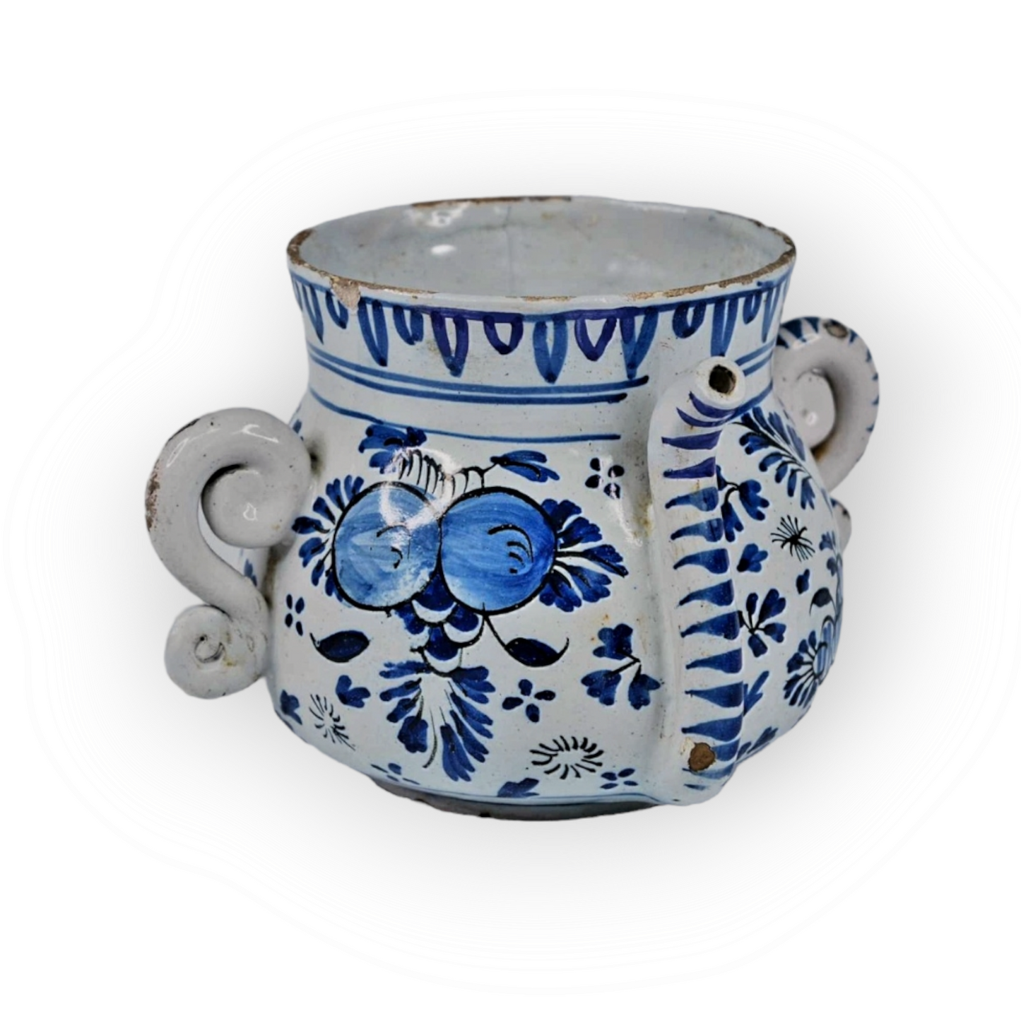 Early 18thC English Antique Blue & White Delftware Posset Pot, Attributed to London, Circa 1700