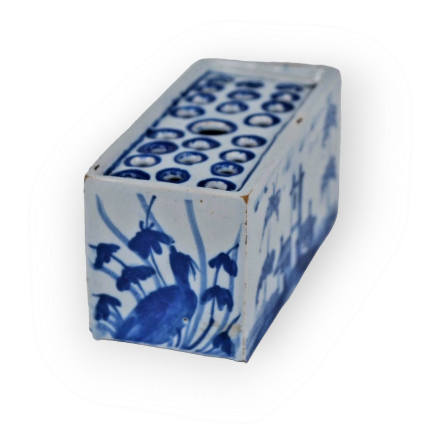 Mid 18thC English Antique Blue & White Delftware Flower Brick, Attributed to Liverpool, Circa 1760