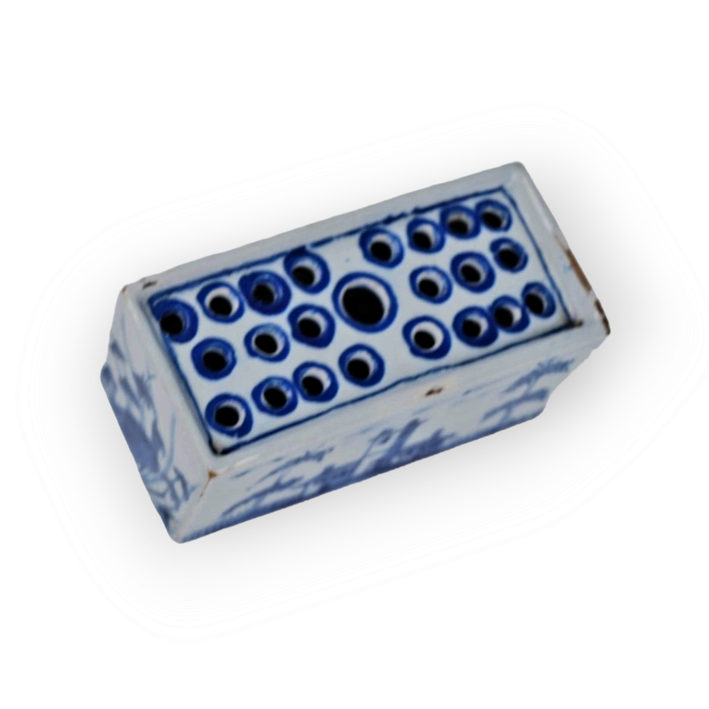 Mid 18thC English Antique Blue & White Delftware Flower Brick, Attributed to Liverpool, Circa 1760