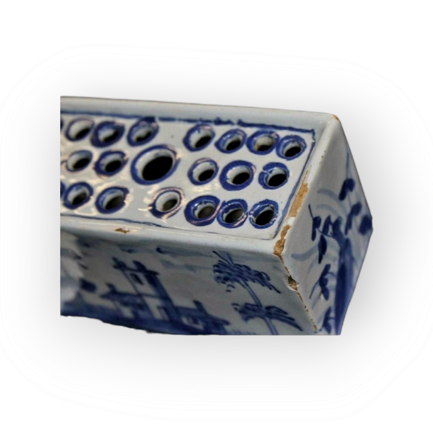 Mid 18thC English Antique Blue & White Delftware Flower Brick, Attributed to Liverpool, Circa 1760