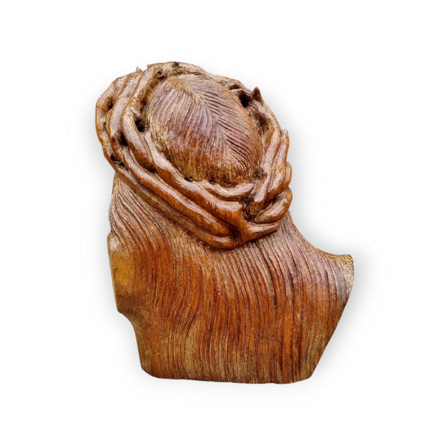 15th Century Flemish Carved Wooden Head of Christ – Life-size Sculpture with Crown of Thorns