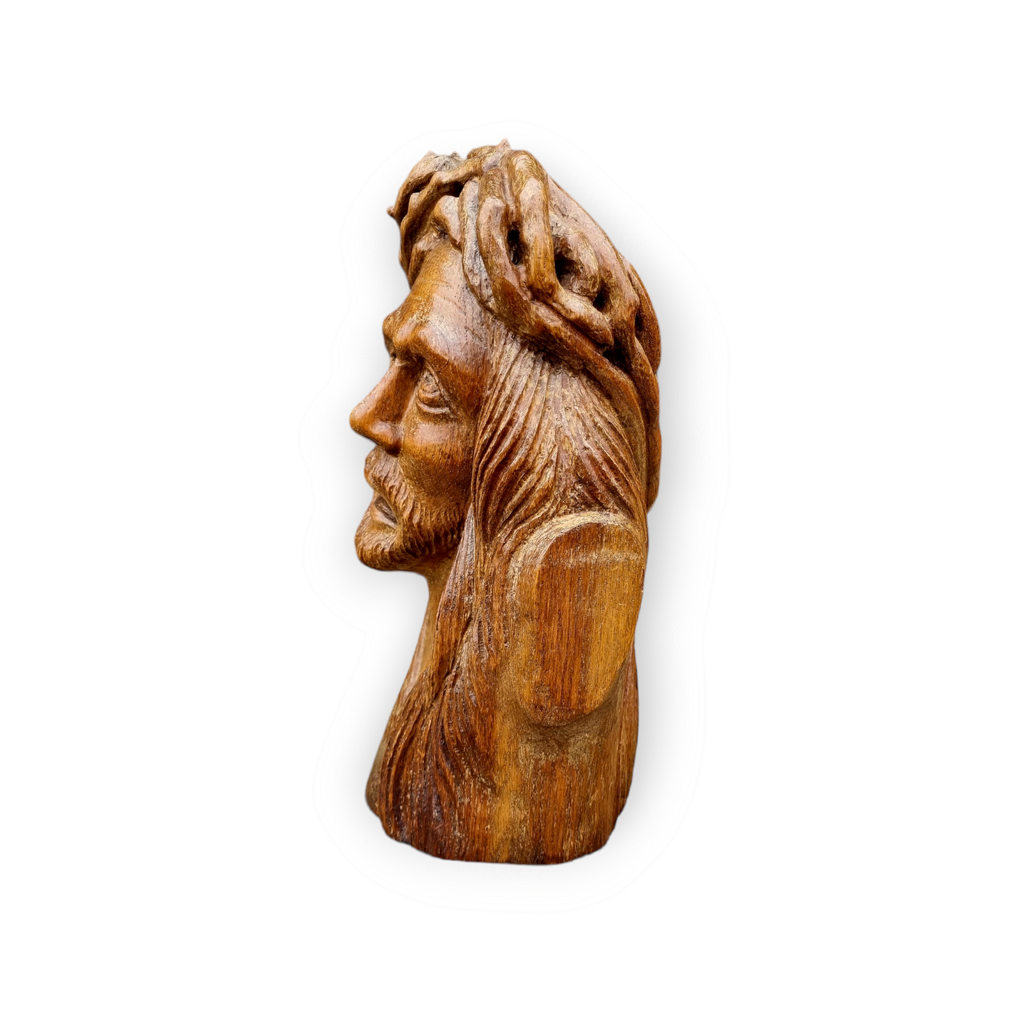 15th Century Flemish Carved Wooden Head of Christ – Life-size Sculpture with Crown of Thorns