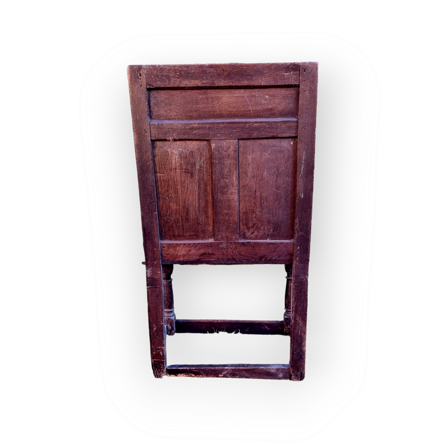 17th Century English Antique Oak Wainscot Armchair – Carved Panel Back