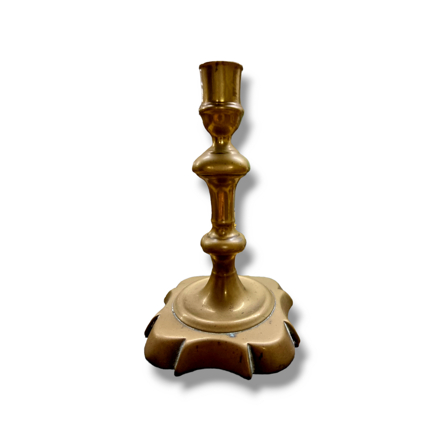 Mid 18th Century English Brass Seamed Candlestick – Double-Knopped Stem, Circa 1745–1765