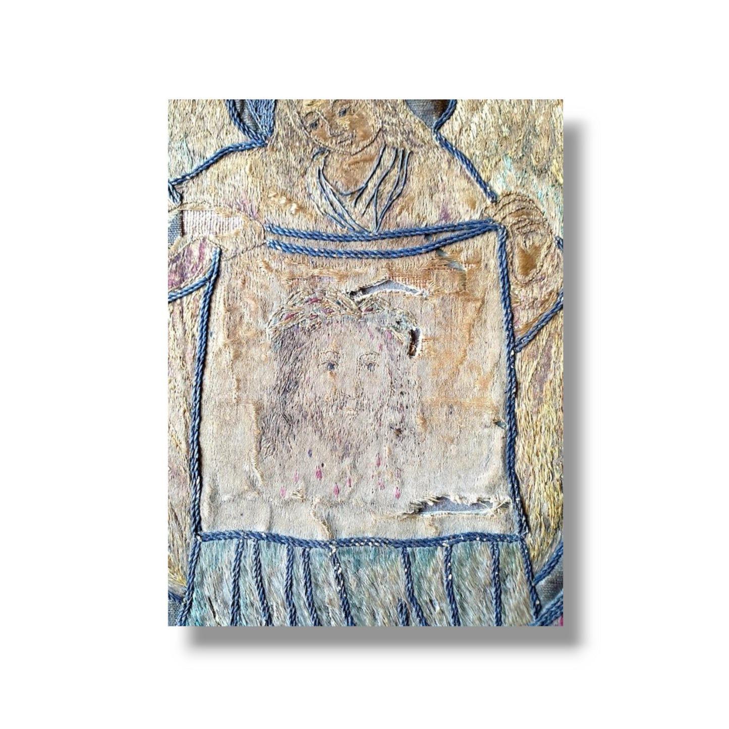 Early 17th Century English Antique Embroidered Panel Depicting an Angel Holding a Shroud with the Image of Christ