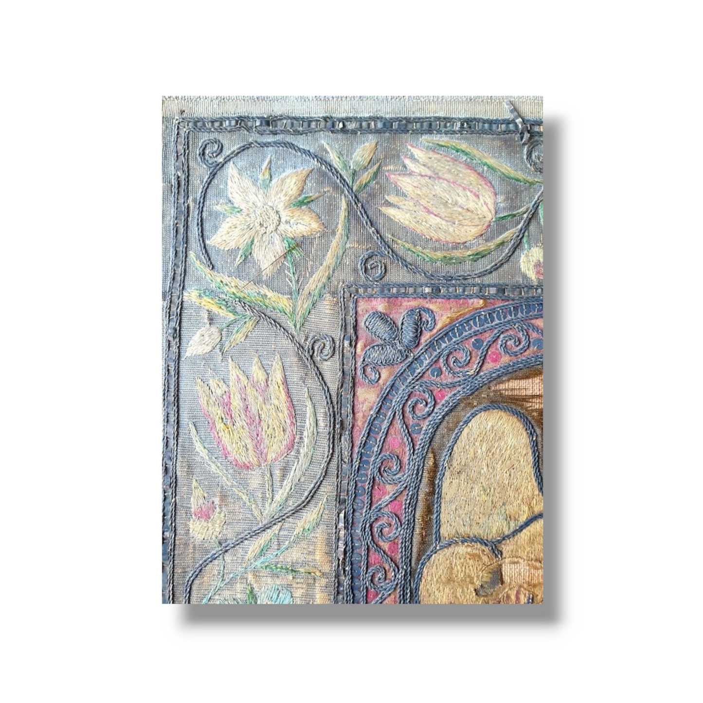 Early 17th Century English Antique Embroidered Panel Depicting an Angel Holding a Shroud with the Image of Christ