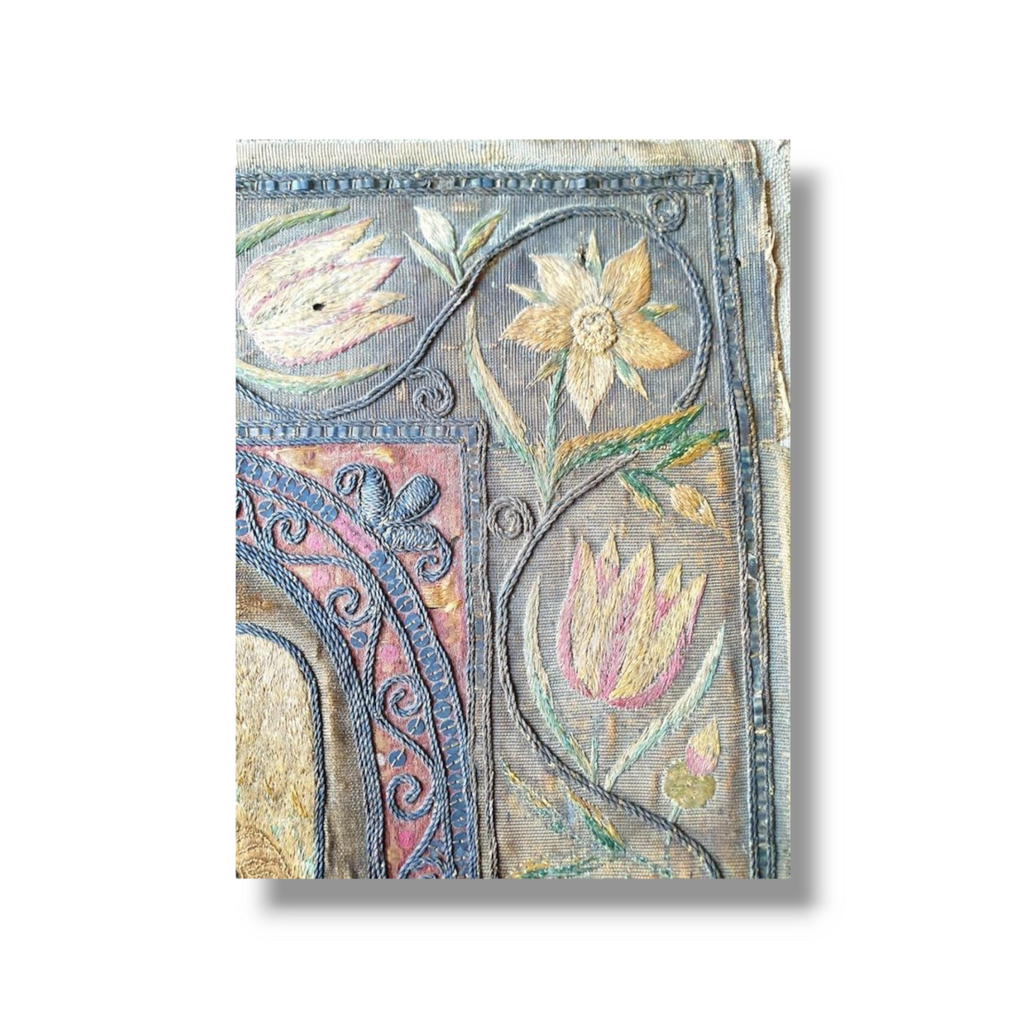 Early 17th Century English Antique Embroidered Panel Depicting an Angel Holding a Shroud with the Image of Christ