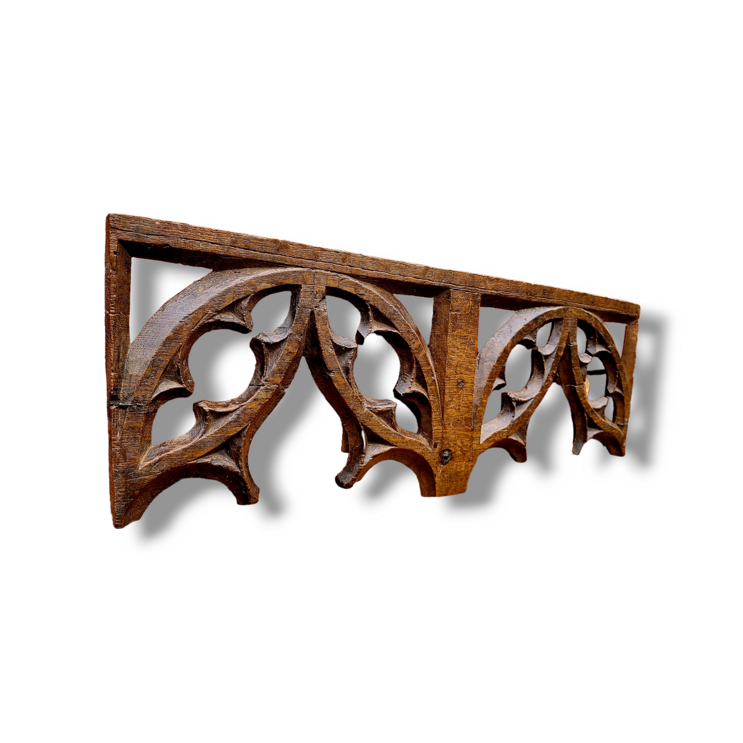 15thC English Antique Carved Oak Gothic Tracery Fragment Or Tracery Head