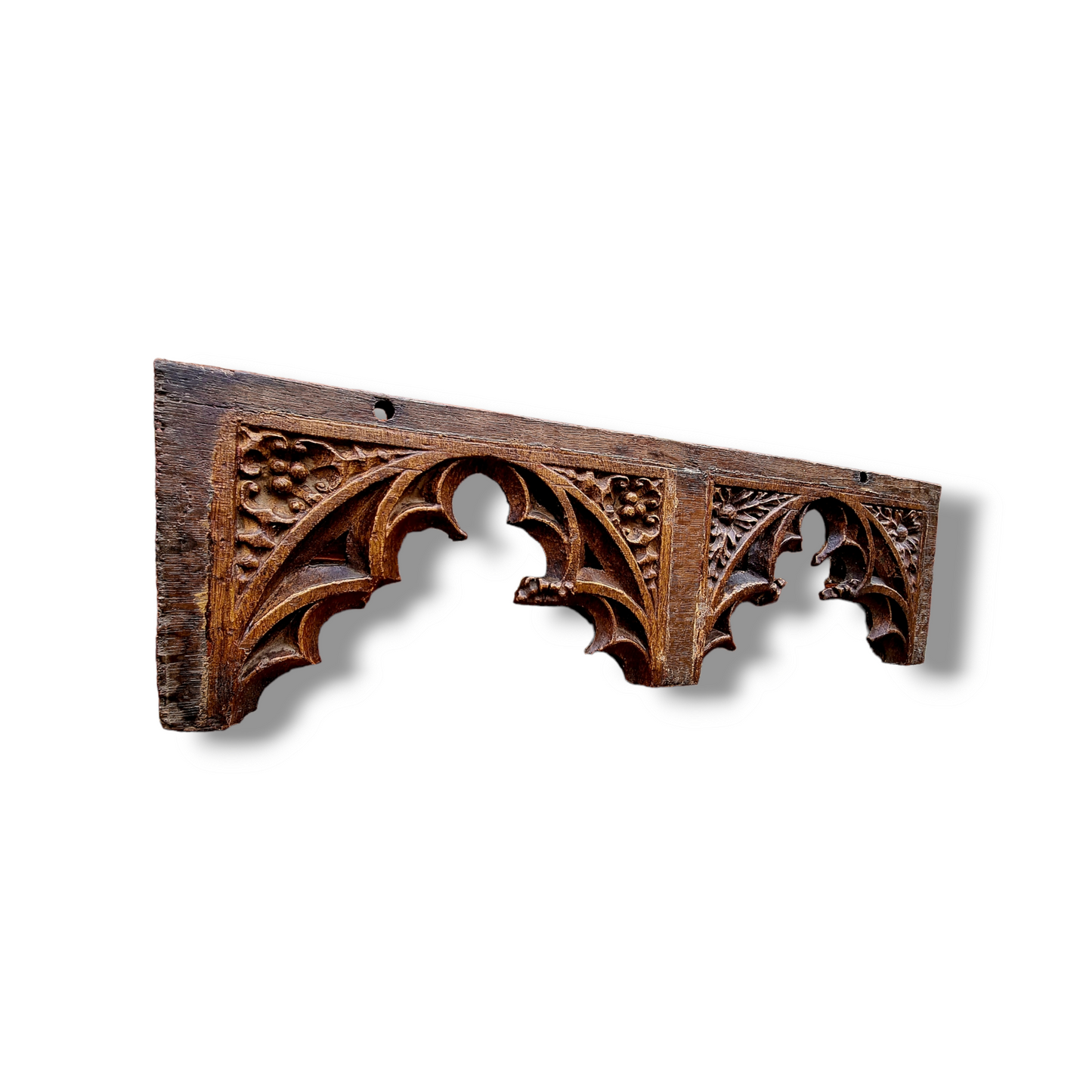 15thC English Antique Carved Oak Gothic Tracery Fragment Or Tracery Head