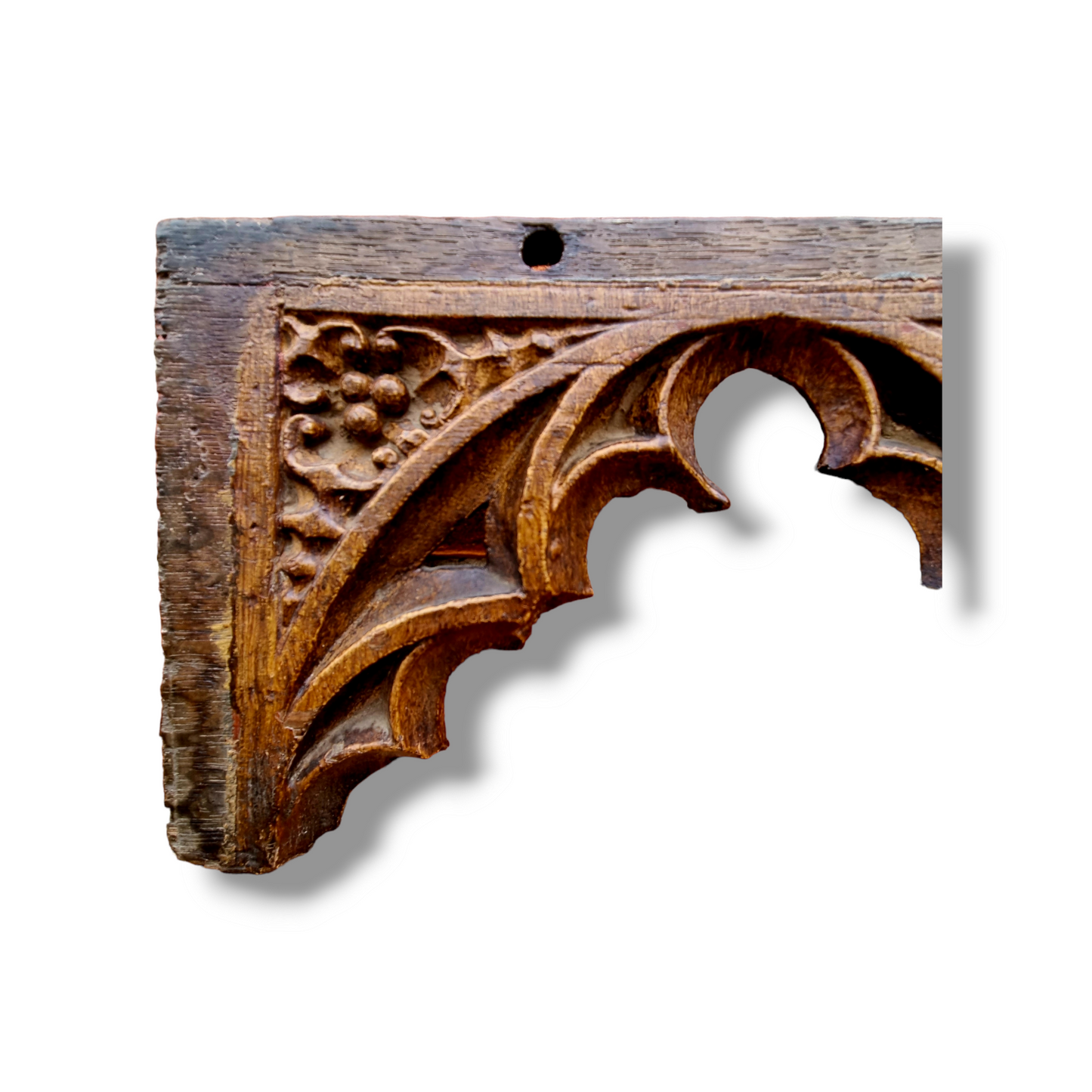 15thC English Antique Carved Oak Gothic Tracery Fragment Or Tracery Head