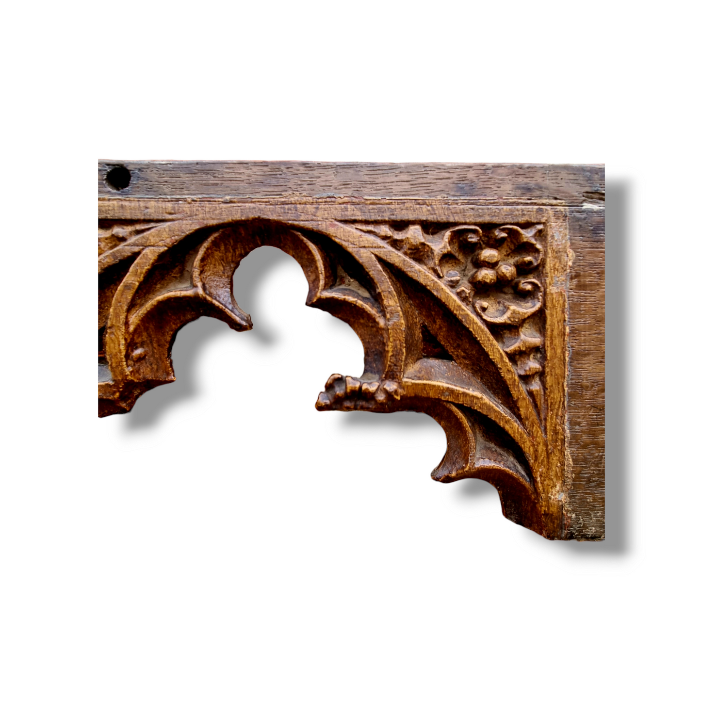 15thC English Antique Carved Oak Gothic Tracery Fragment Or Tracery Head