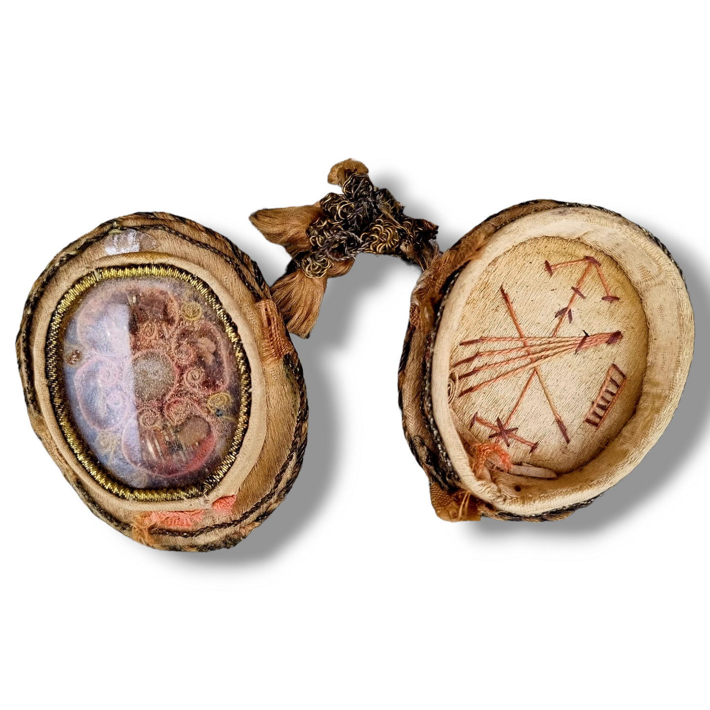 18thC Antique Embroidered Reliquary With Relics Of The Shroud of Turin