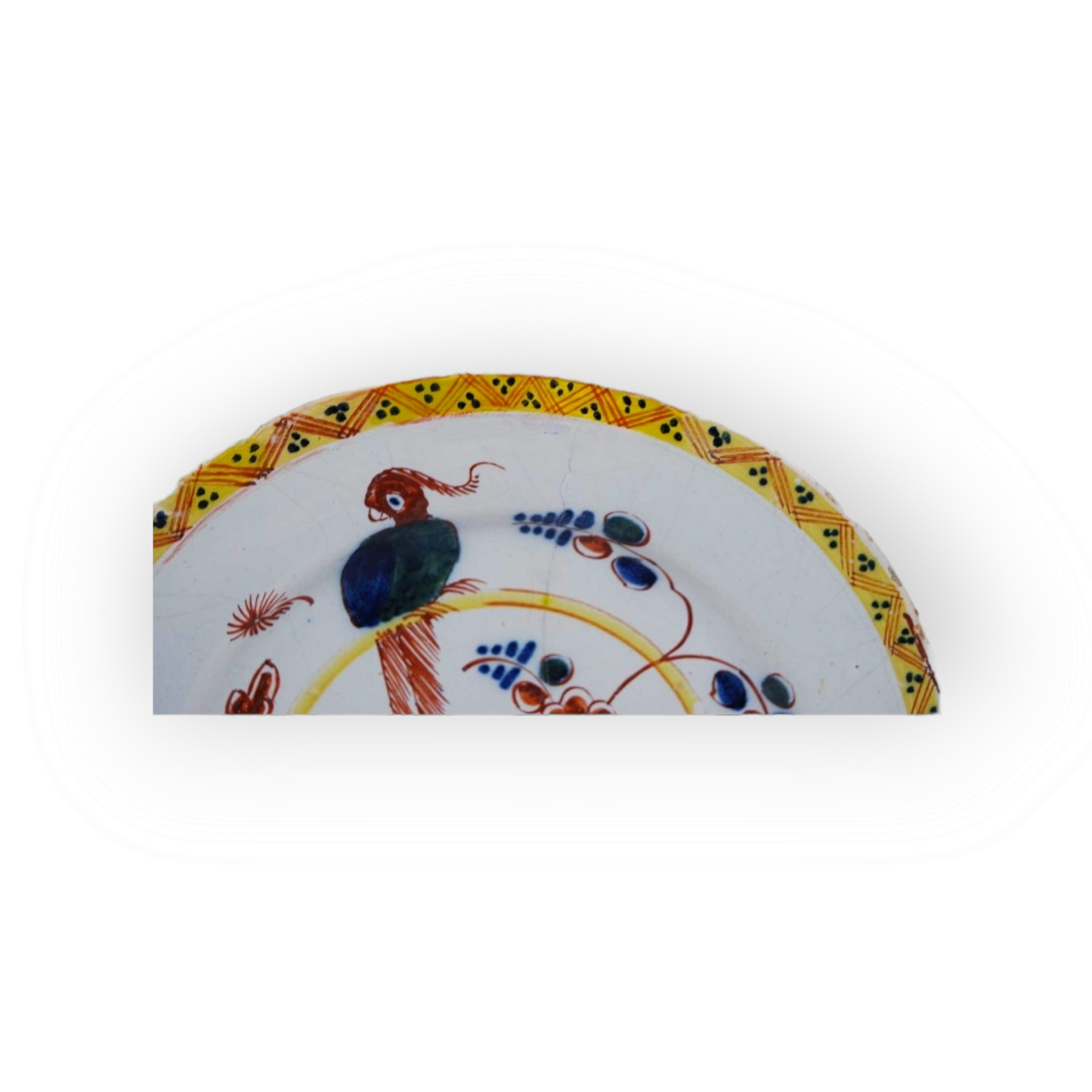 A pair of early 18th Century English antique polychrome delftware plates, attributed to Norfolk House Pottery, Lambeth, London, circa 1730