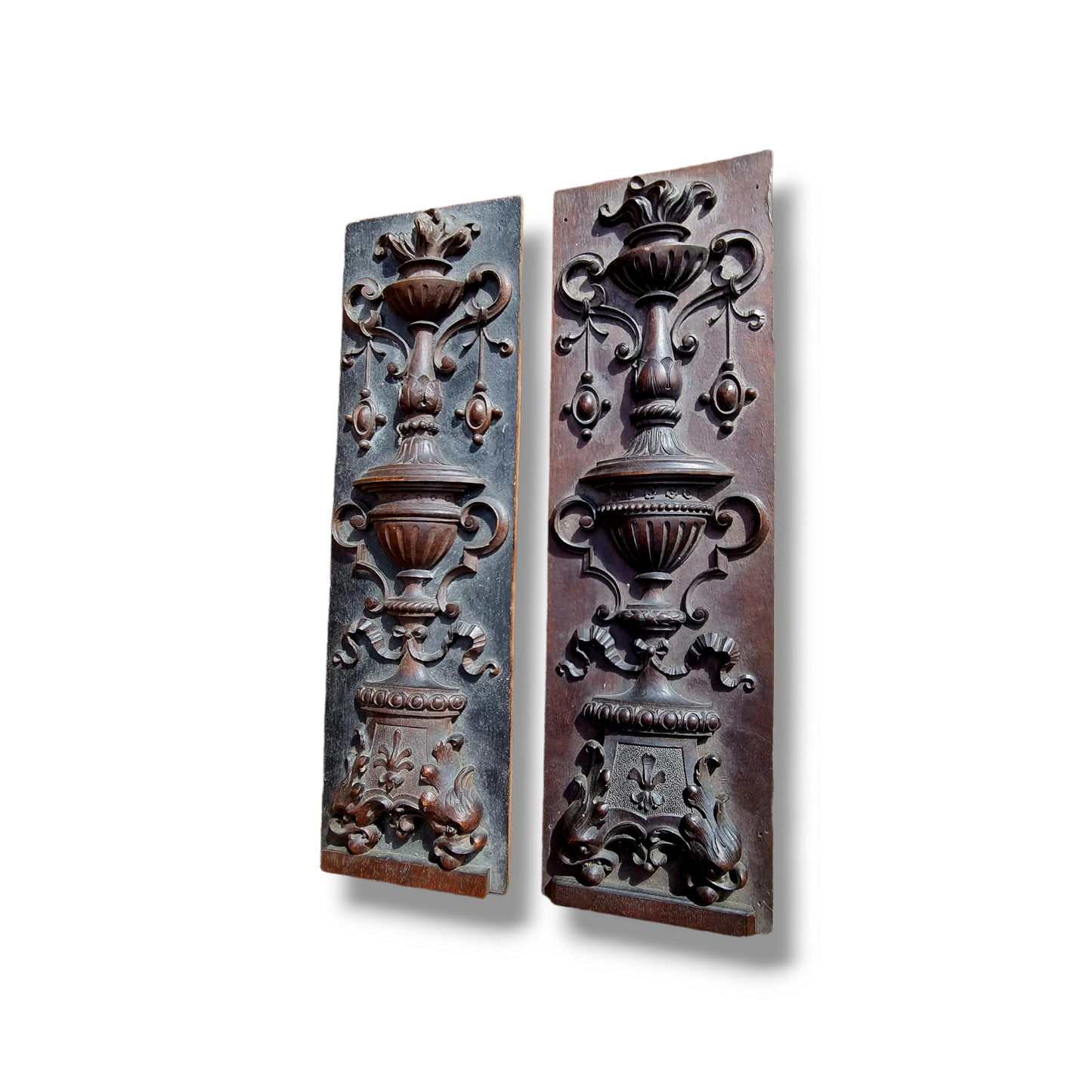 Pair of Late 18th Century Antique Carved Walnut Neo-Classical Panels