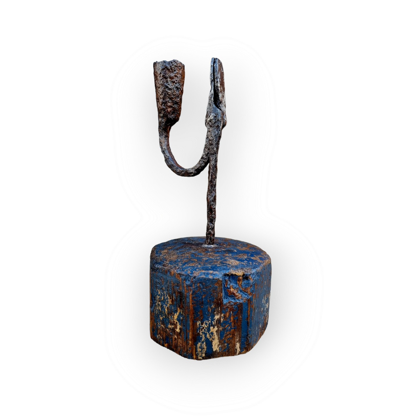 18th Century English Antique Rushlight On Original Blue-Painted Base