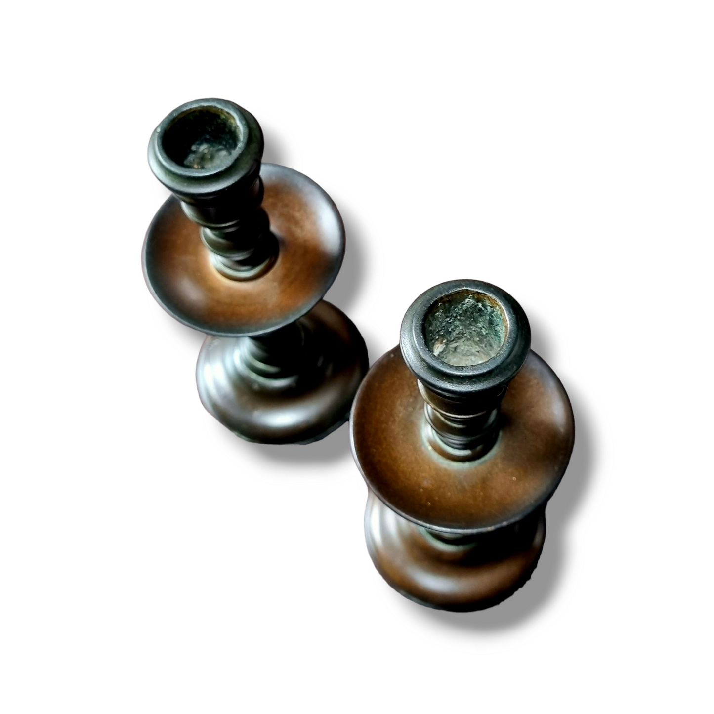 Rare Diminutive Pair of 17th Century Dutch Antique Brass Heemskirk Tapersticks